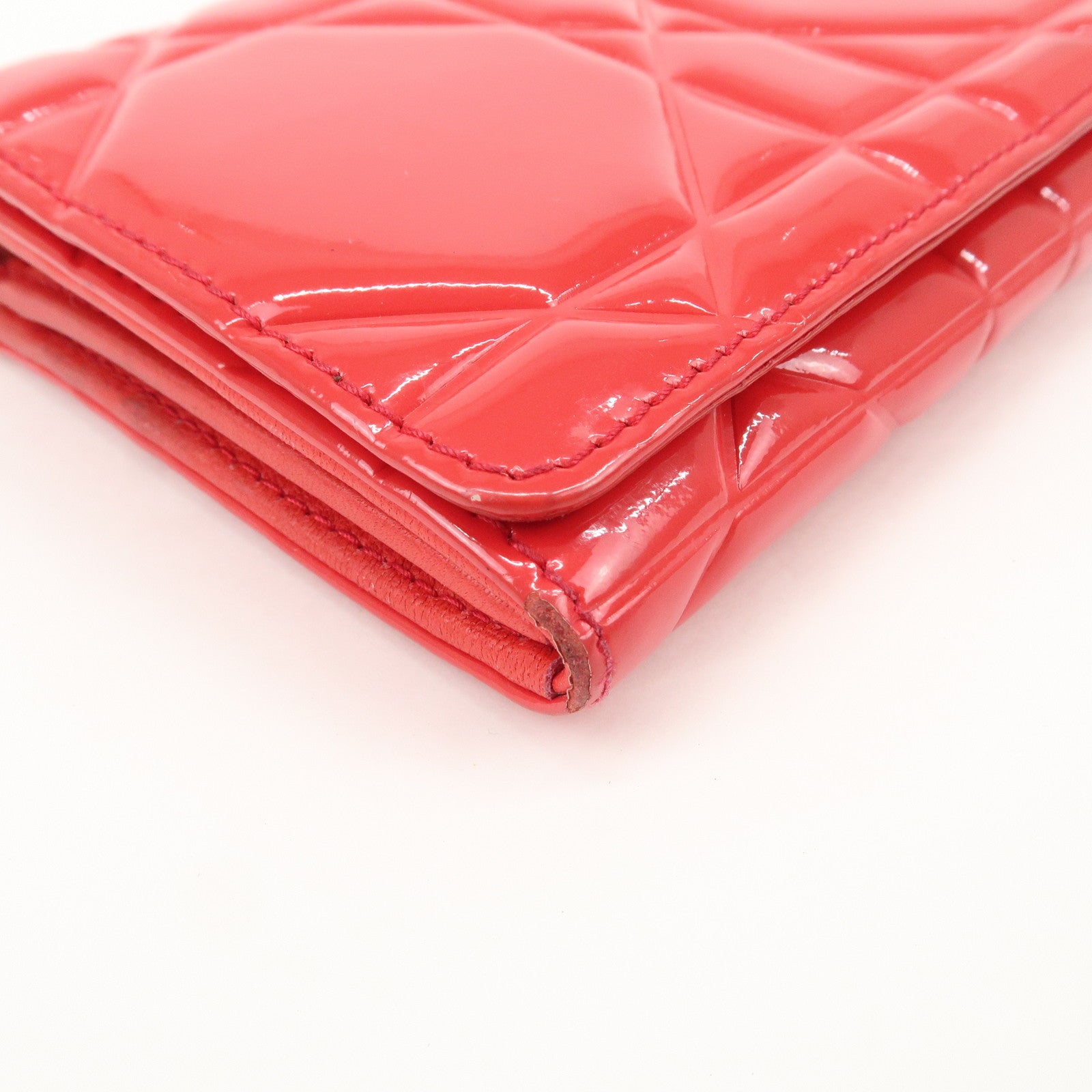 Christian Dior Cannage Patent Leather Bi-Fold Long Wallet Red