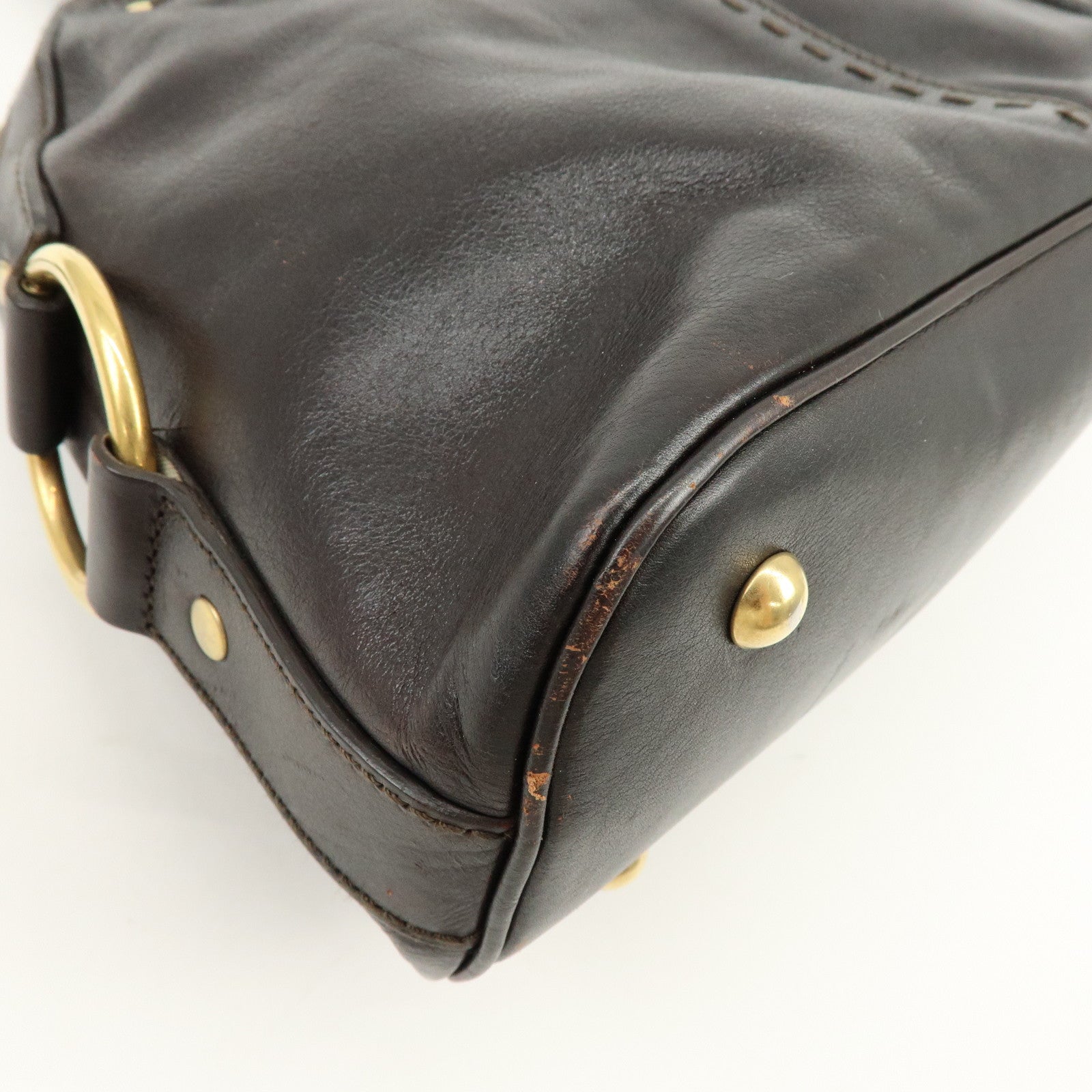 SAINT LAURENT PARIS Muse Leather Hand Bag Dark Brown 156465