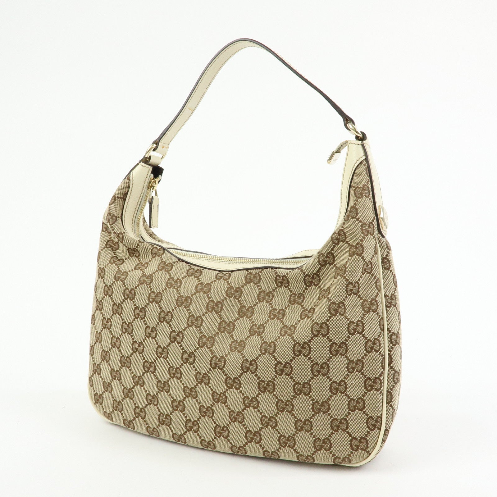 GUCCI GG Canvas Leather Shoulder Bag Hand Bag Beige Ivory 153010