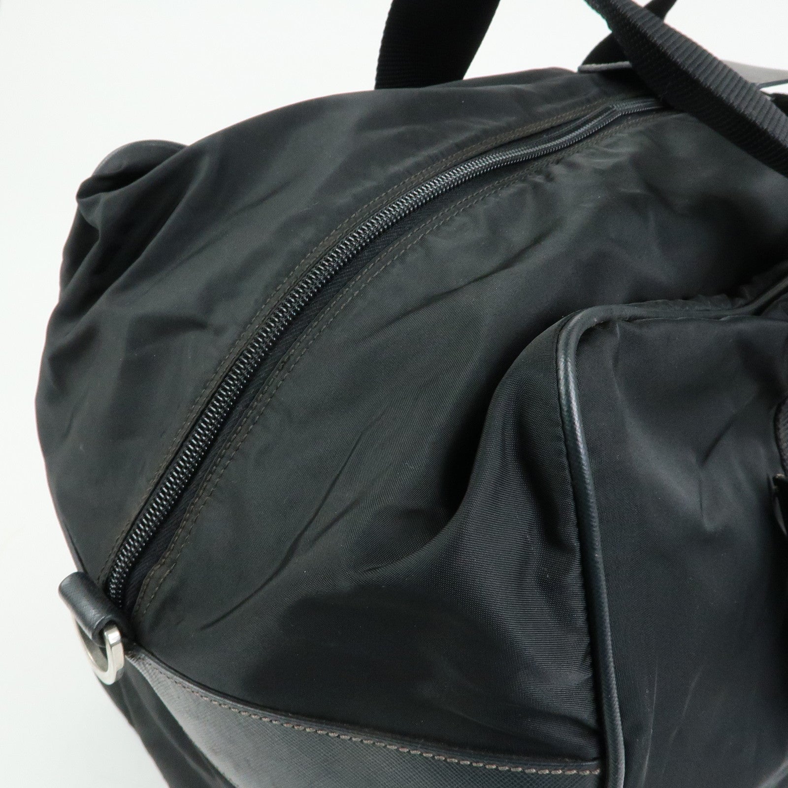 PRADA Triangle Logo Nylon Leather Boston Bag Travel Bag Black