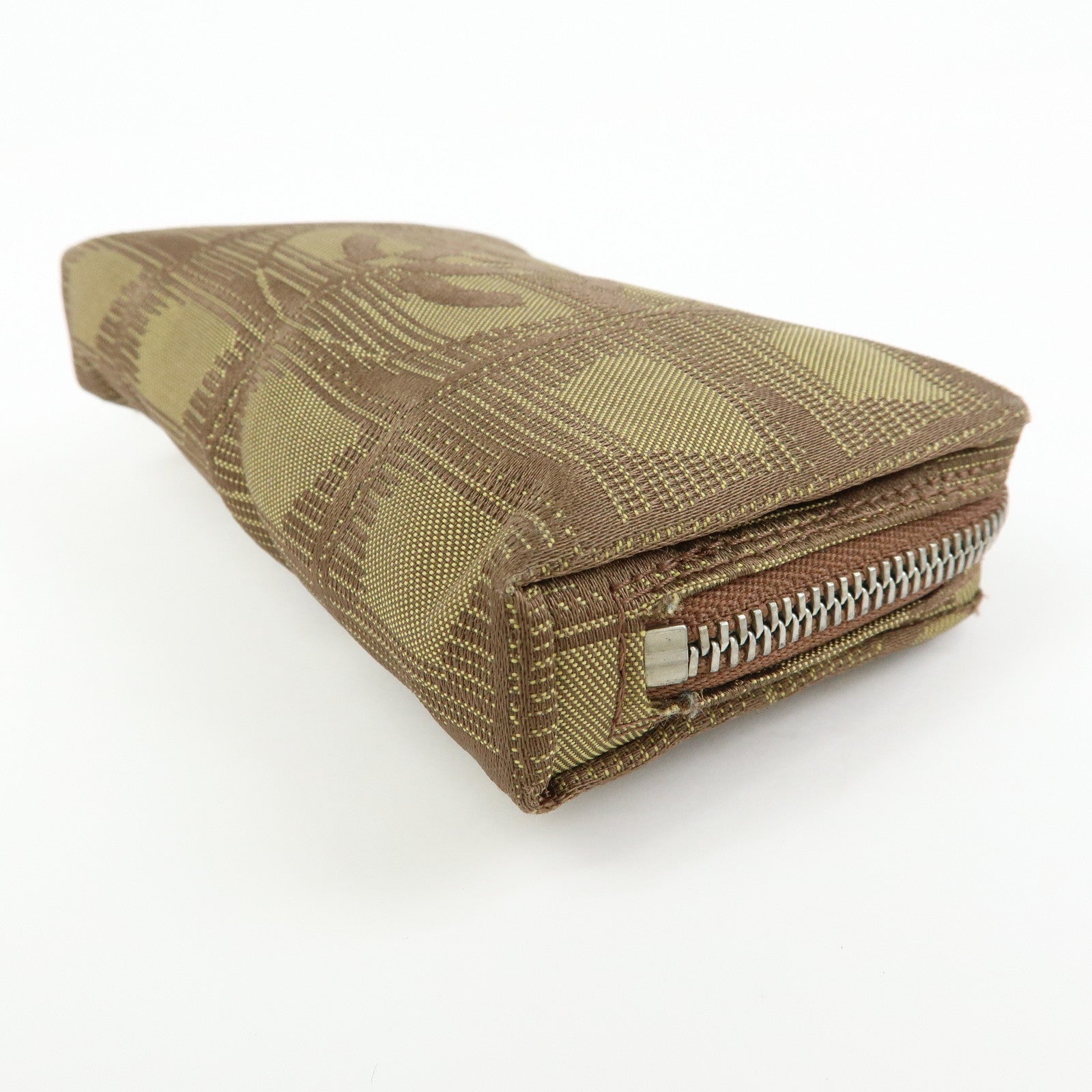 CHANEL New Travel Line Nylon Jacquard Mini Pouch Cosmetic Bag Khaki