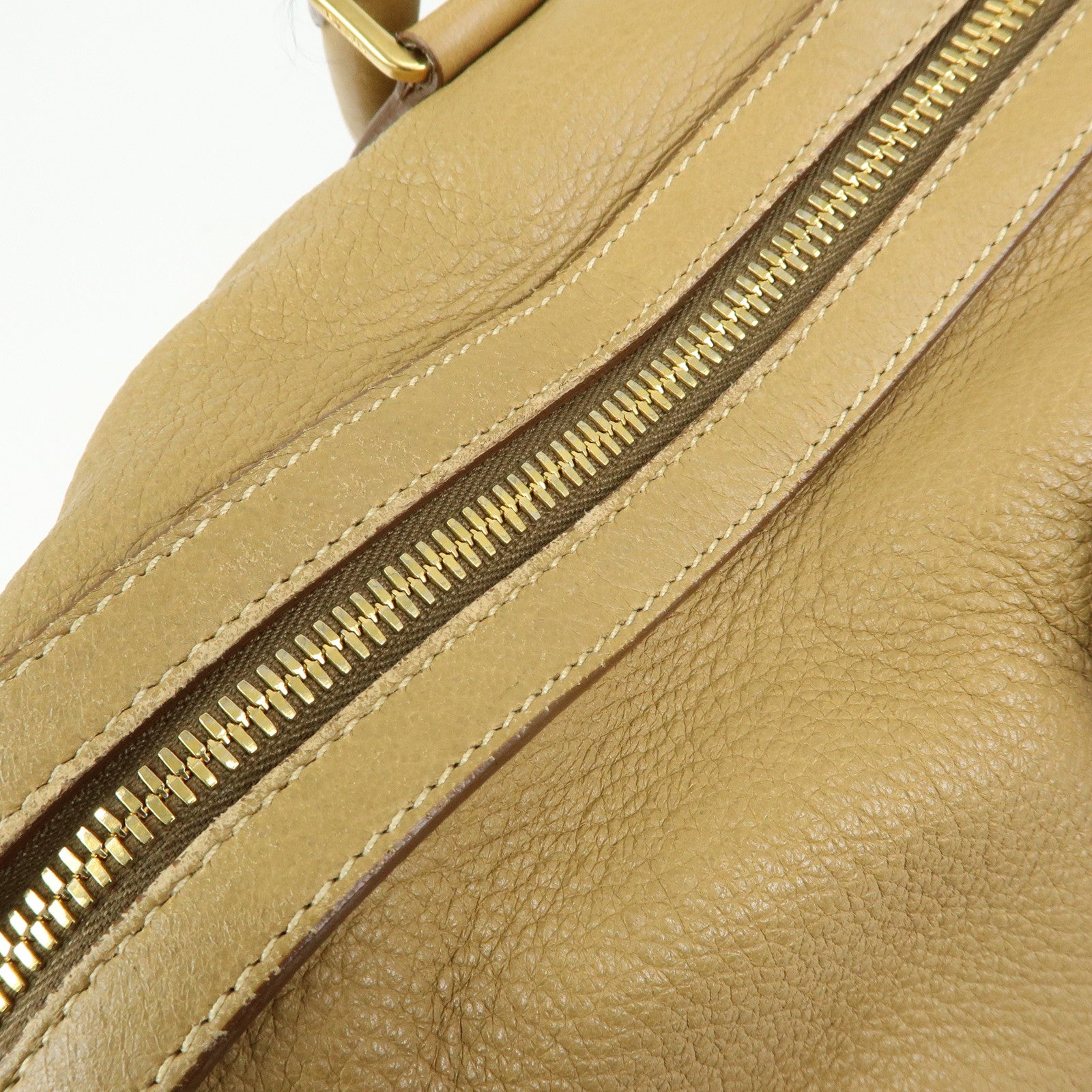 PRADA Logo Leather Boston Bag Hand Bag Travel Bag Brown