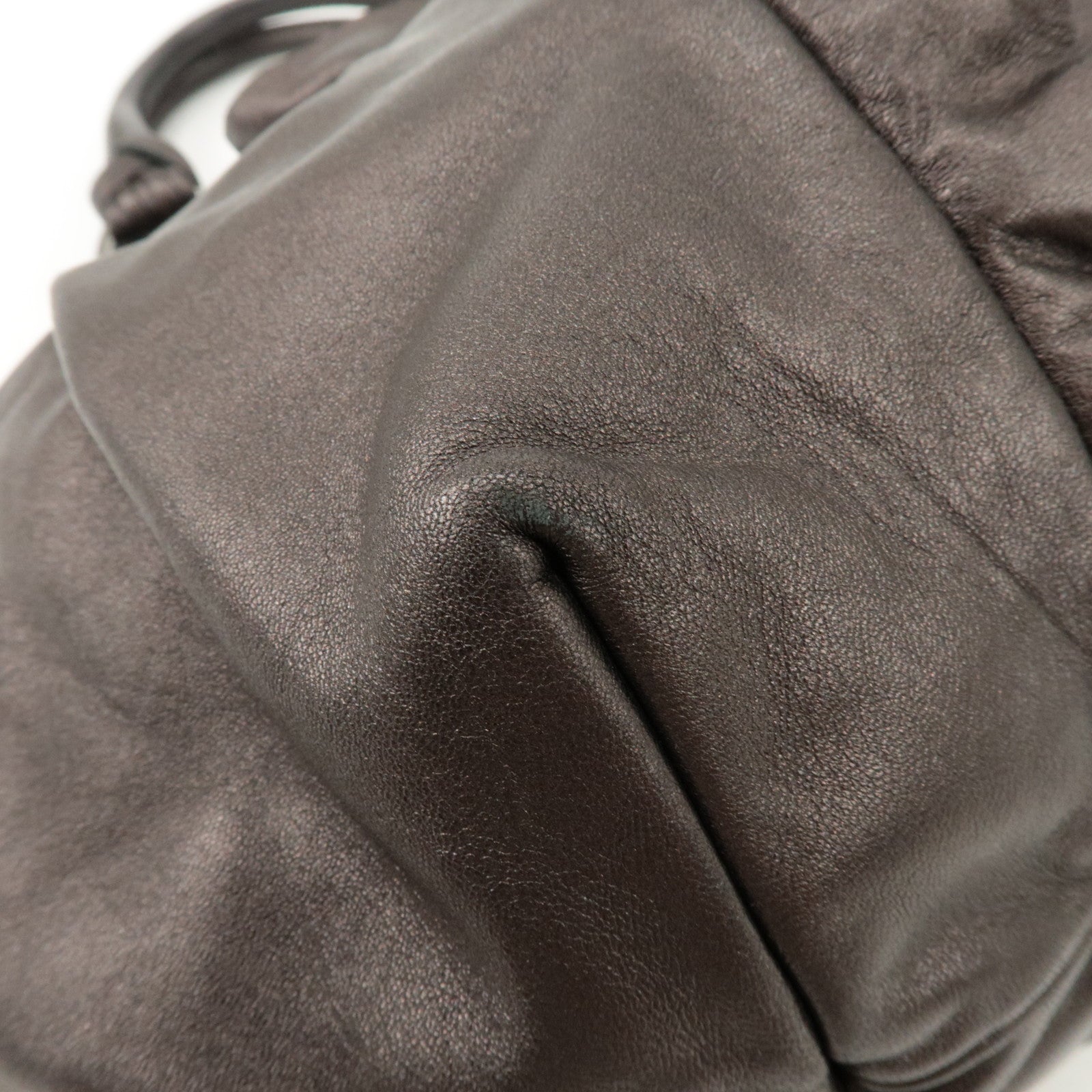 PRADA Nappa Leather Gathered Tote Bag Hand Bag Bronze BR3987 Used