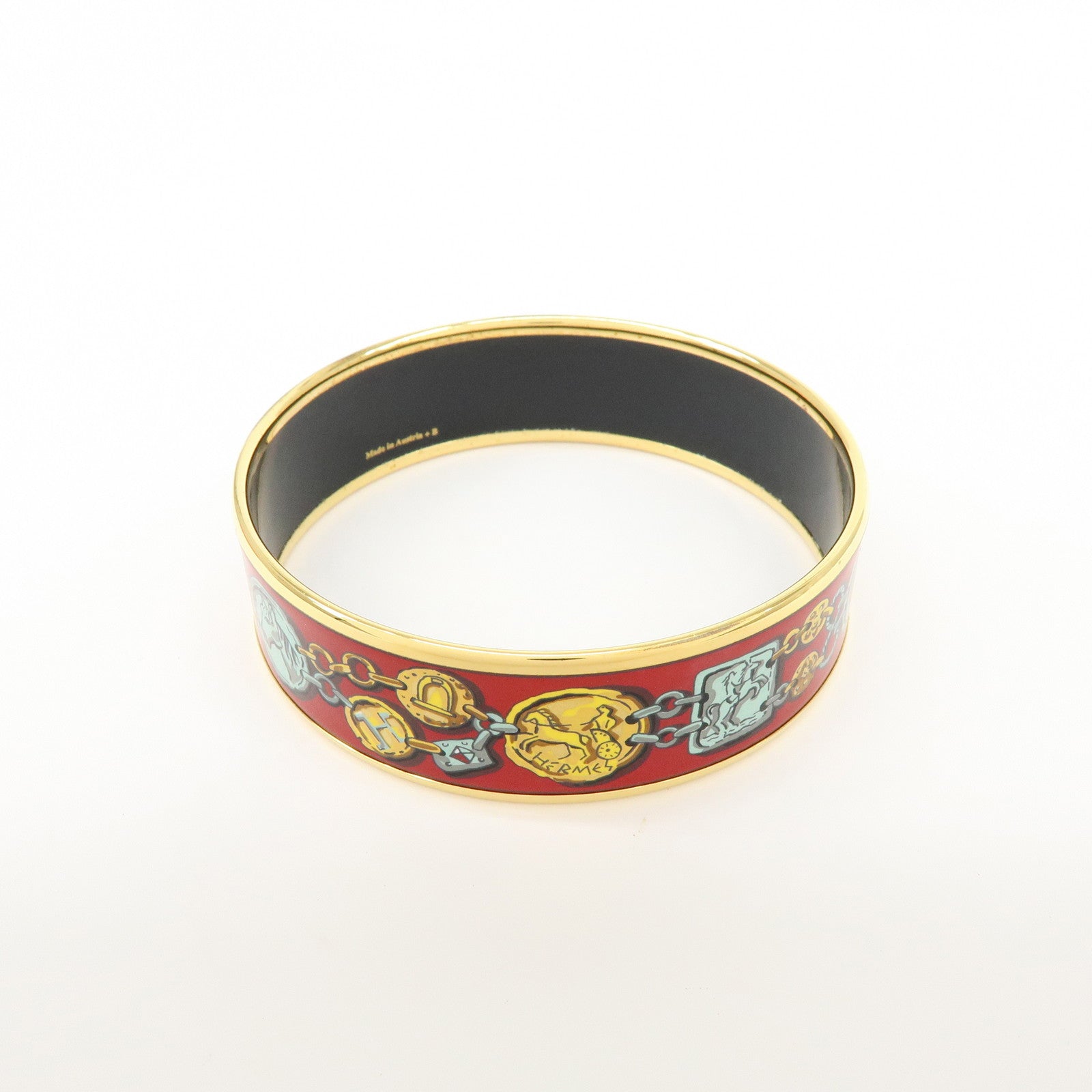 HERMES Email GM Plated Bangle Bracelet Red Gold