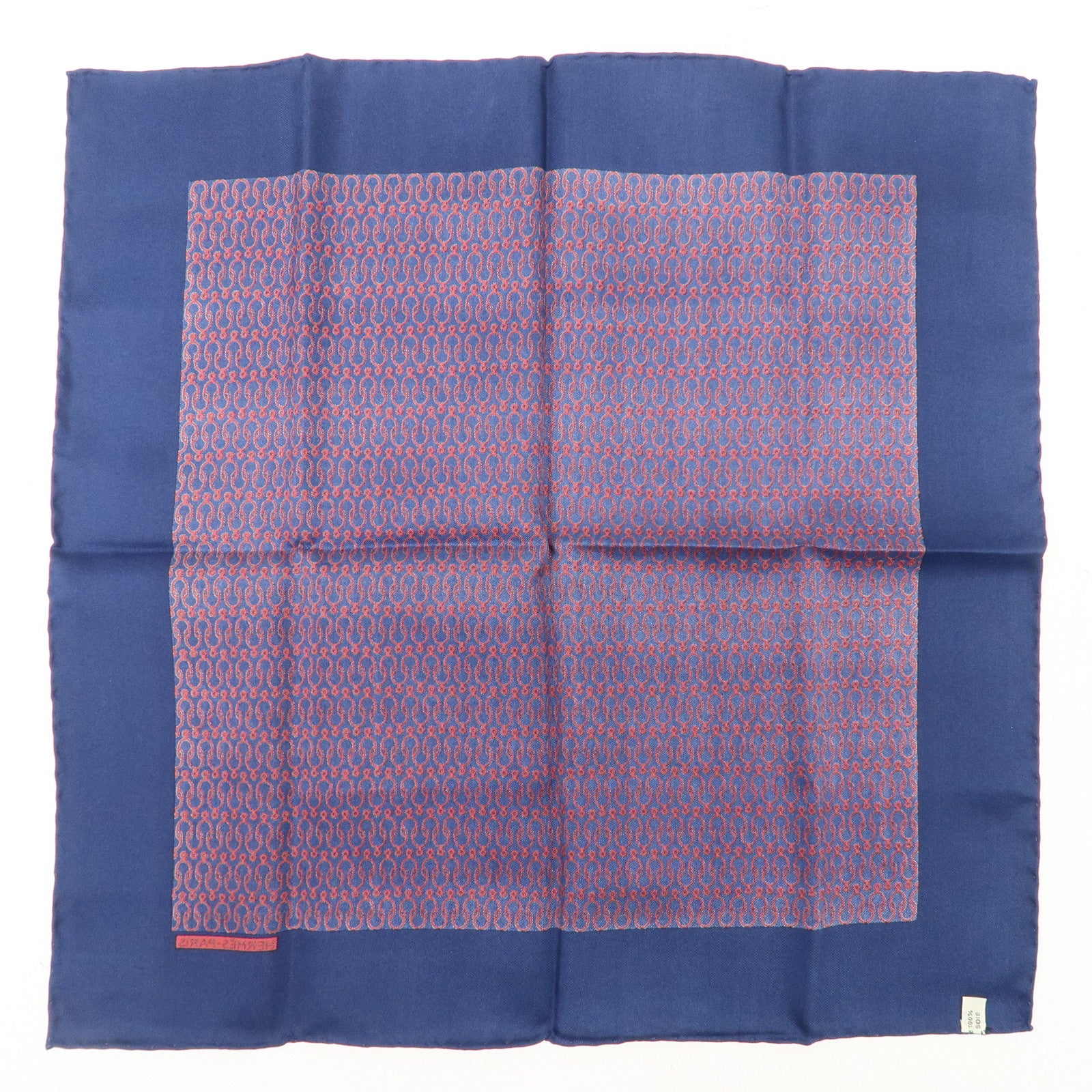 HERMES Petit Carre Silk 100% Mini Scarf Navy Red