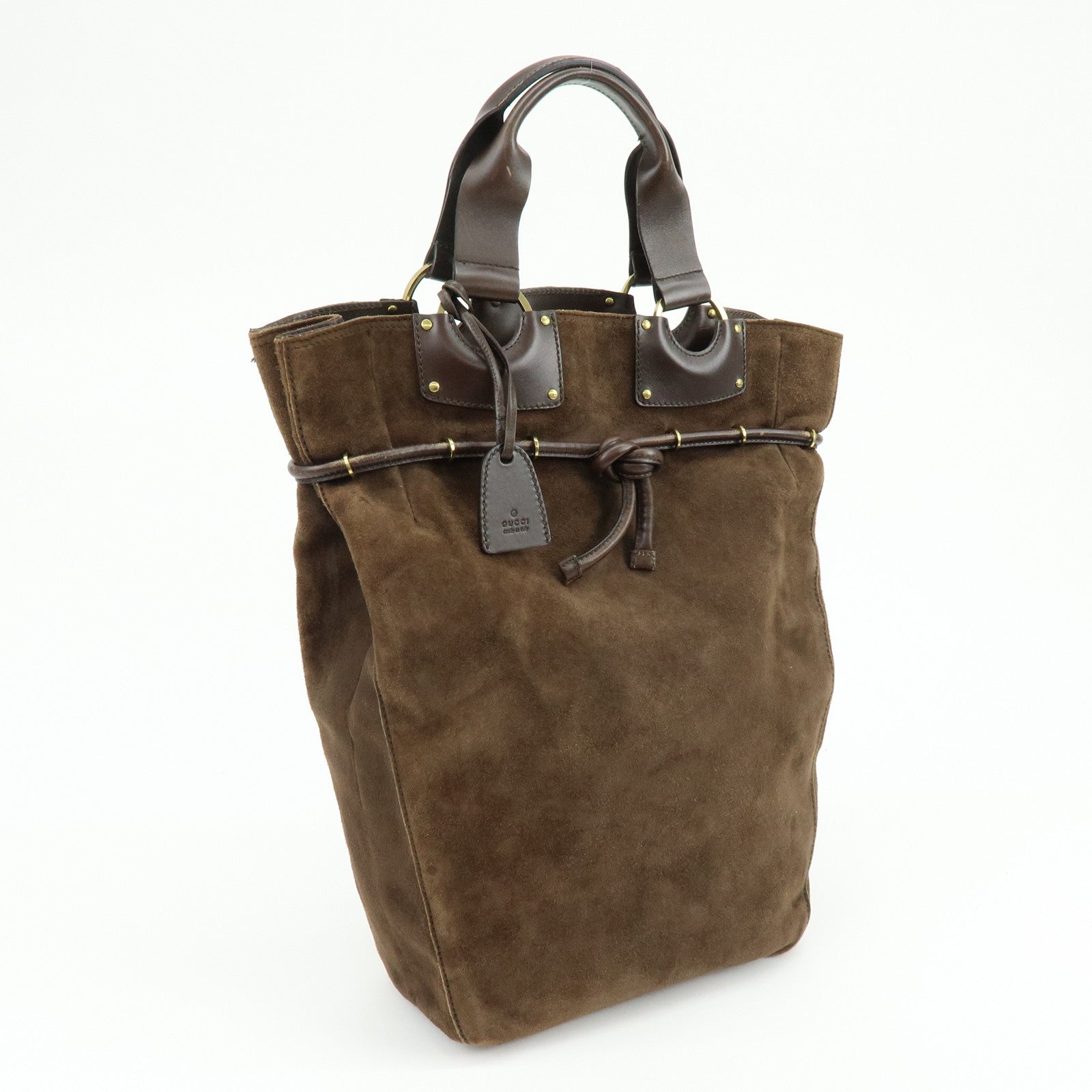 GUCCI Suede Leather Tote Bag Hand Bag Brown 95374