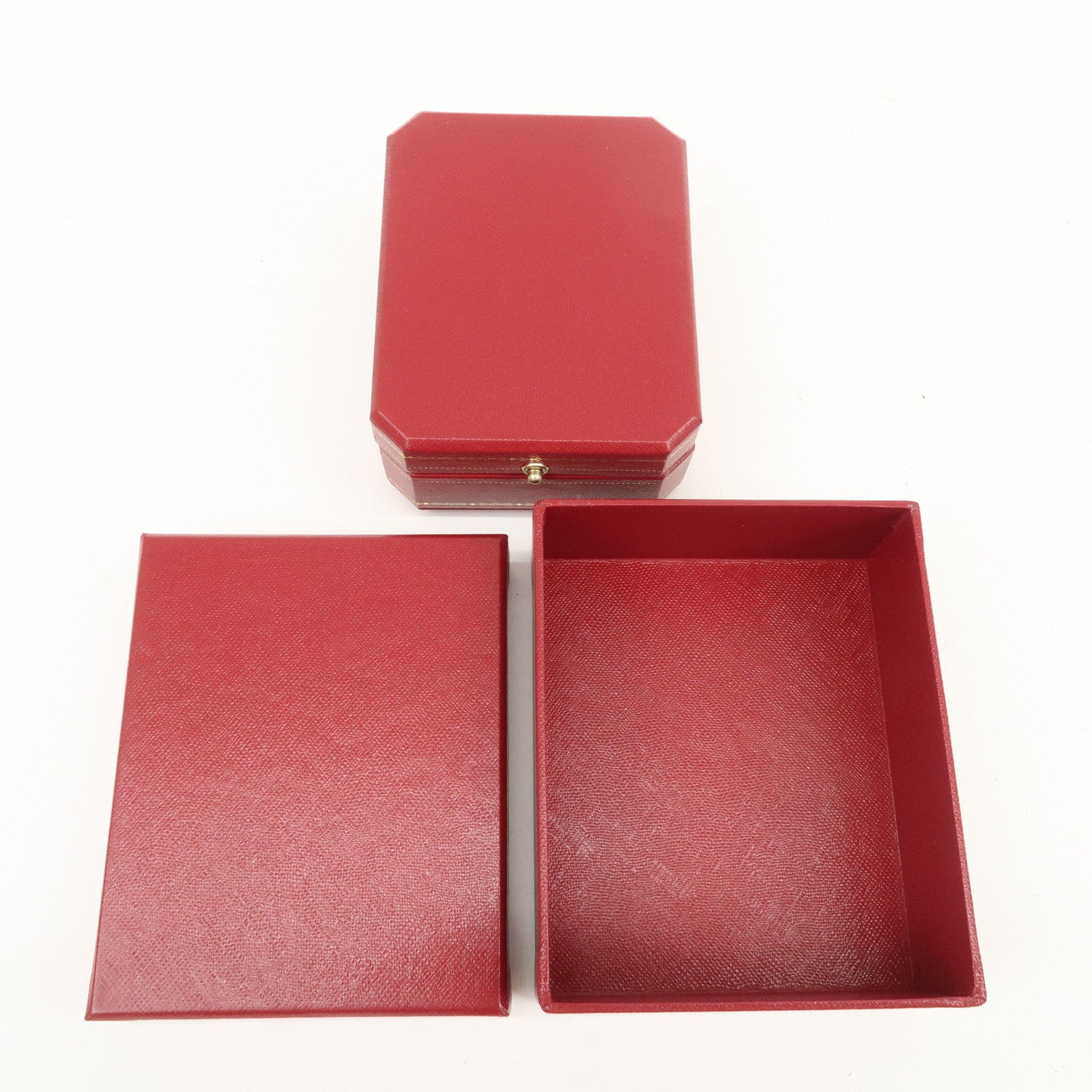 Cartier Set of 3 Jewelry Boxes Pair Ring Boxes Red Gold