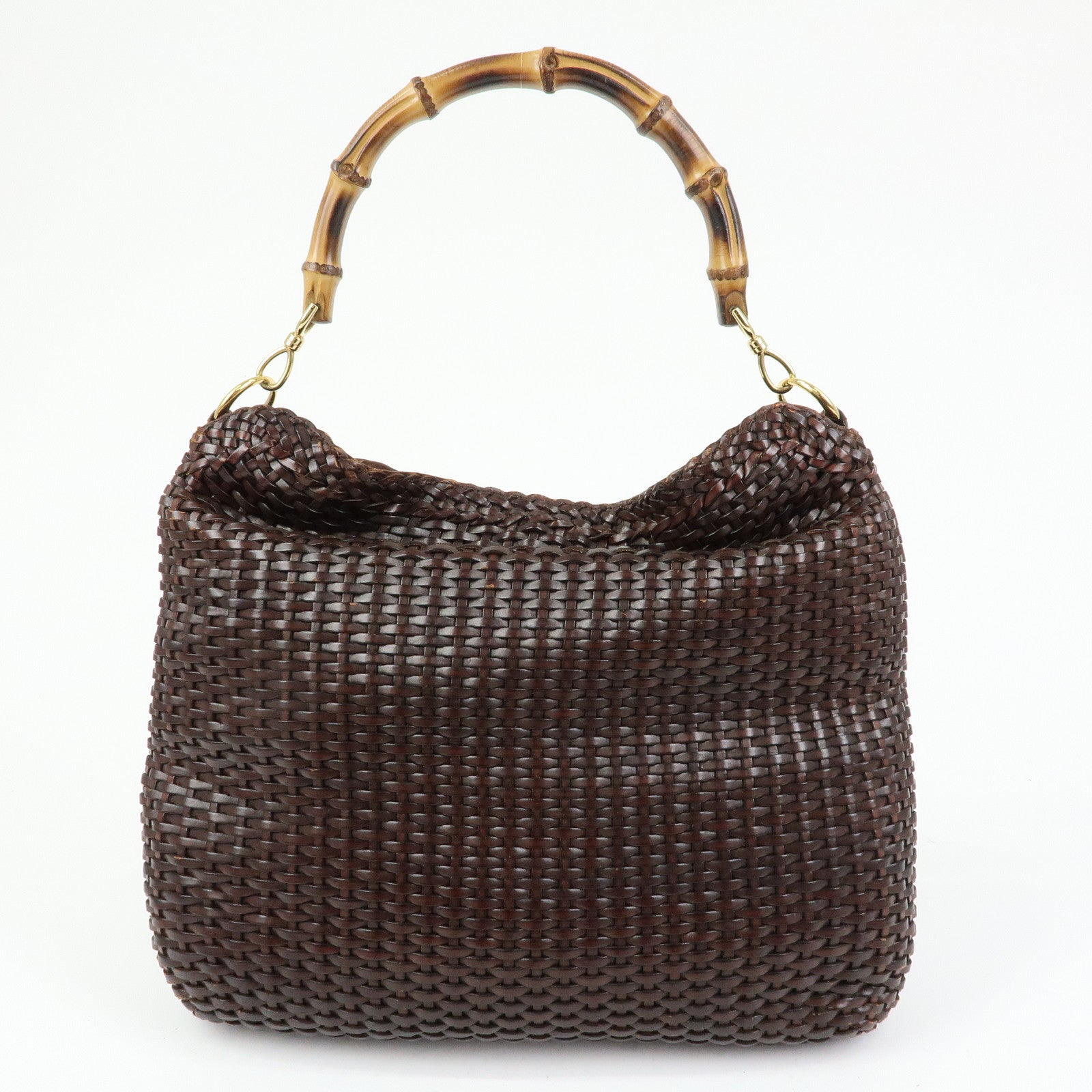 GUCCI Bamboo Leather 2Way Bag Hand Bag Shoulder Bag Brown 001.2404