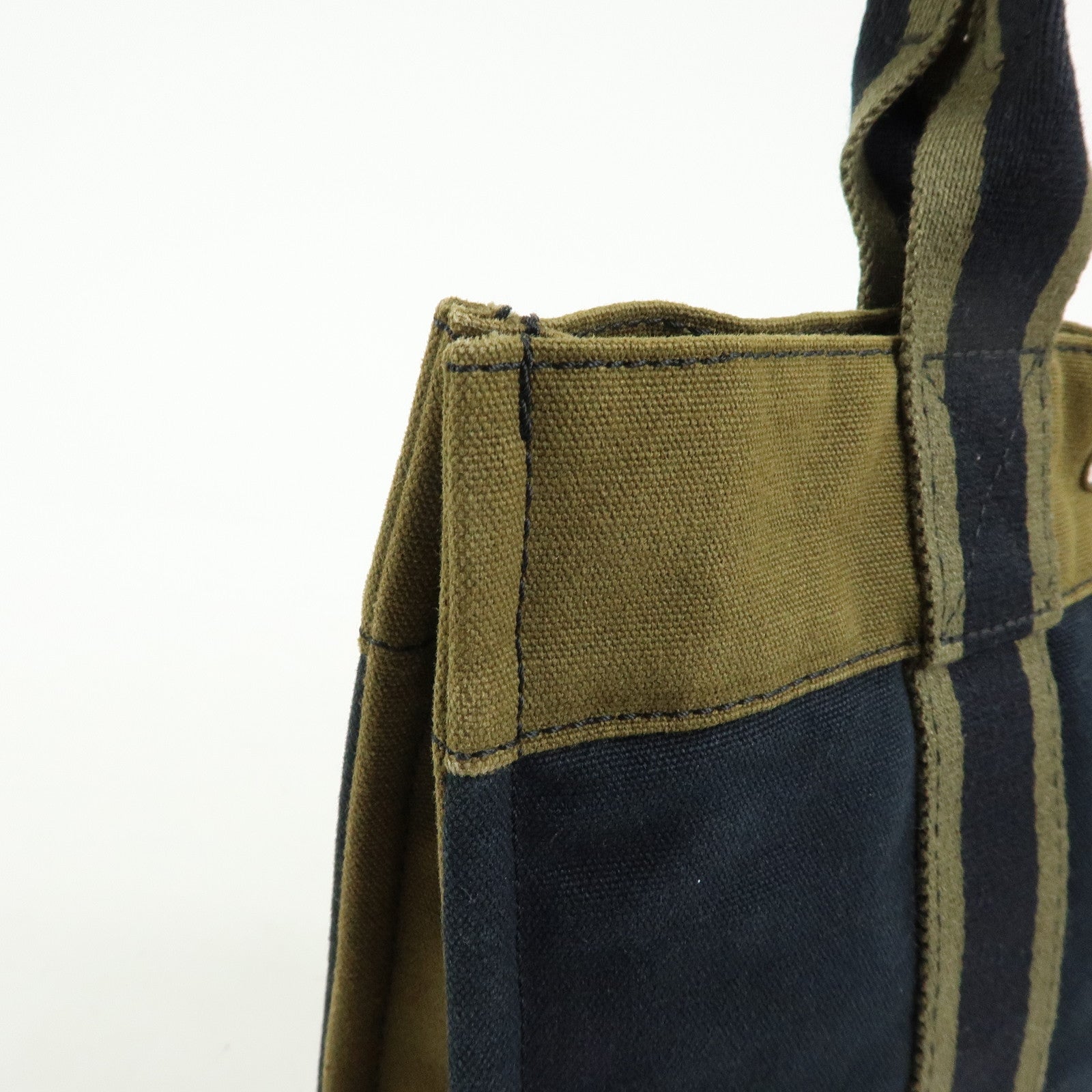 HERMES Fourre Tout PM Canvas Tote Bag Hand Bag Navy Khaki