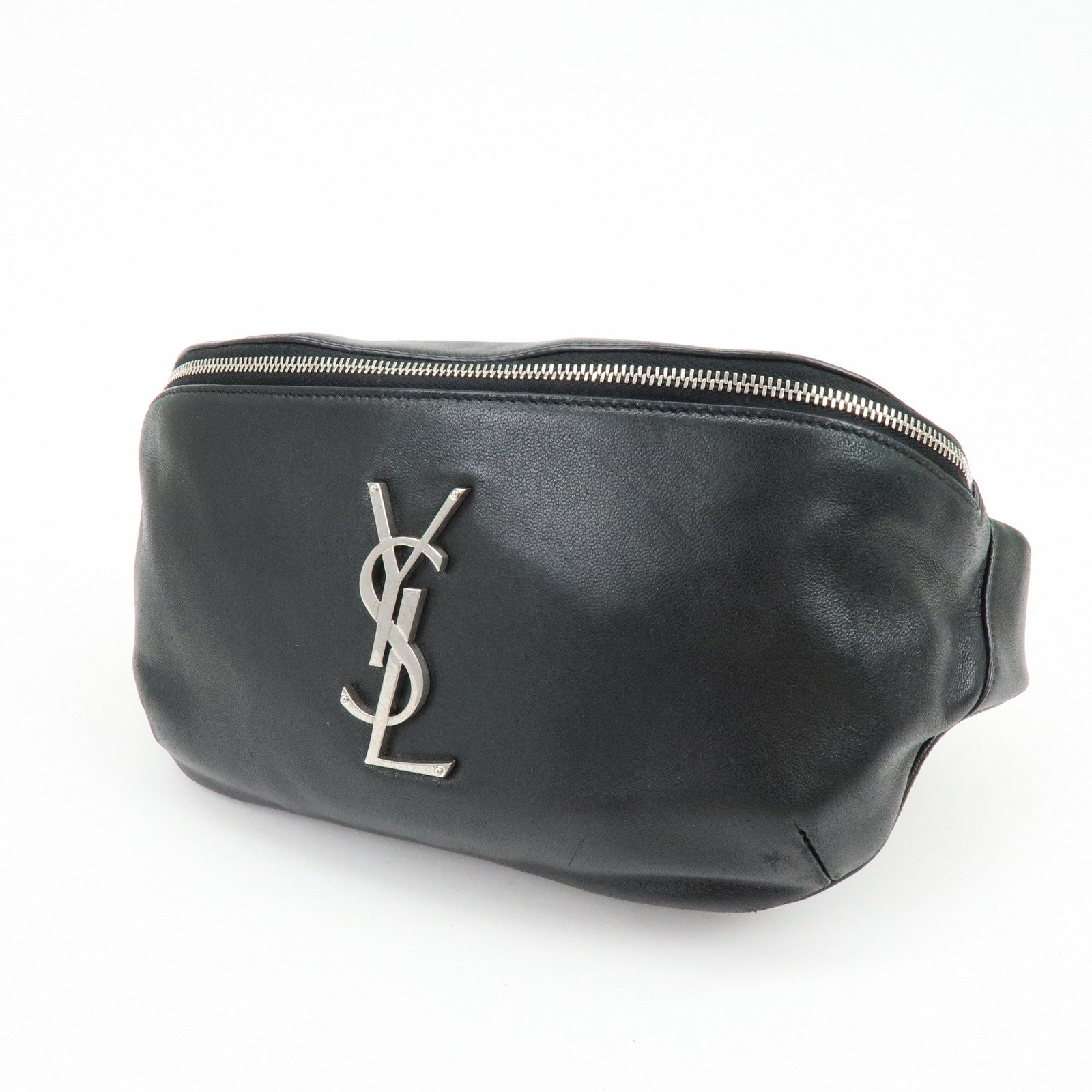 SAINT LAURENT PARIS Cassandra Leather Classic Belt Bag Black 590076