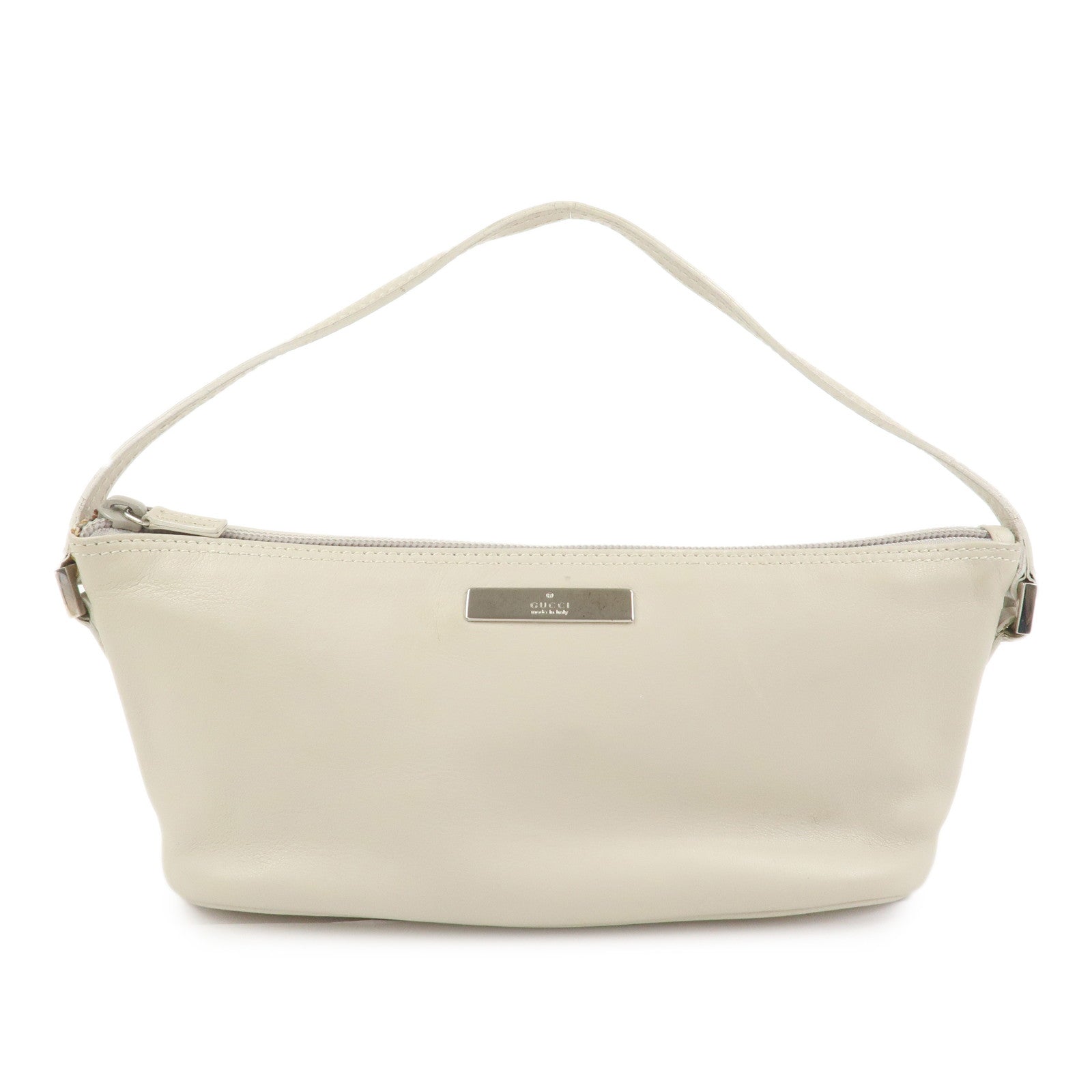 GUCCI Boat Bag Leather Pouch Hand Bag Ivory 039・1103