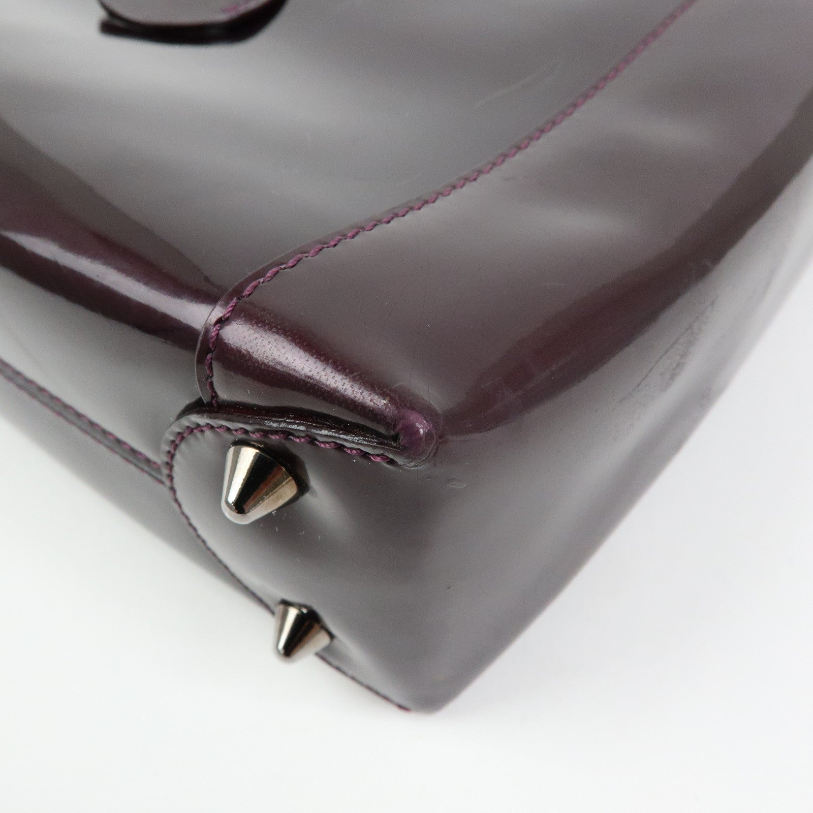 Christian Dior Maris Pearl Patent Leather Tote Bag Hand Bag Purple