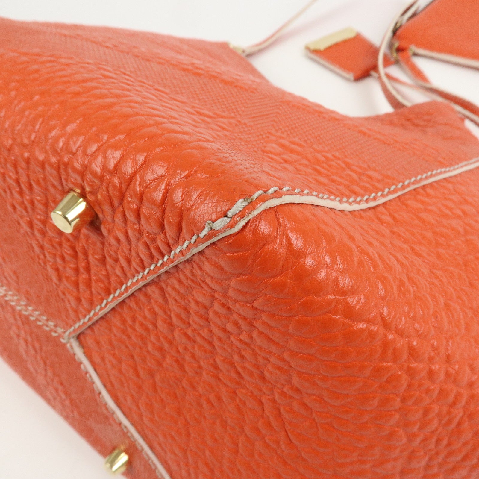 BURBERRY Logo Leather Shoulder Bag Hand Bag Orange