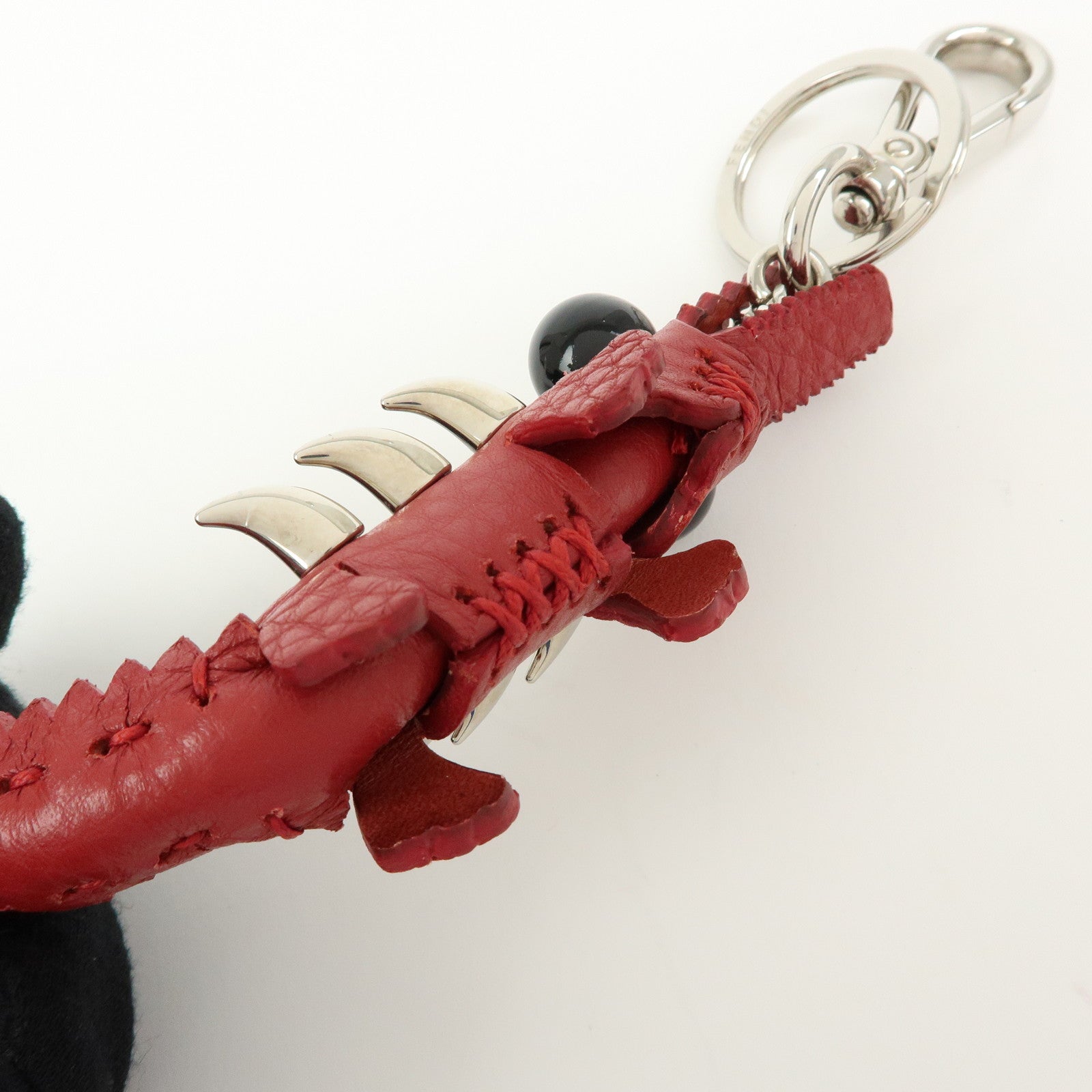 FENDI Calf Leather Alligator Bag Charm Key Chain Key Holder Red