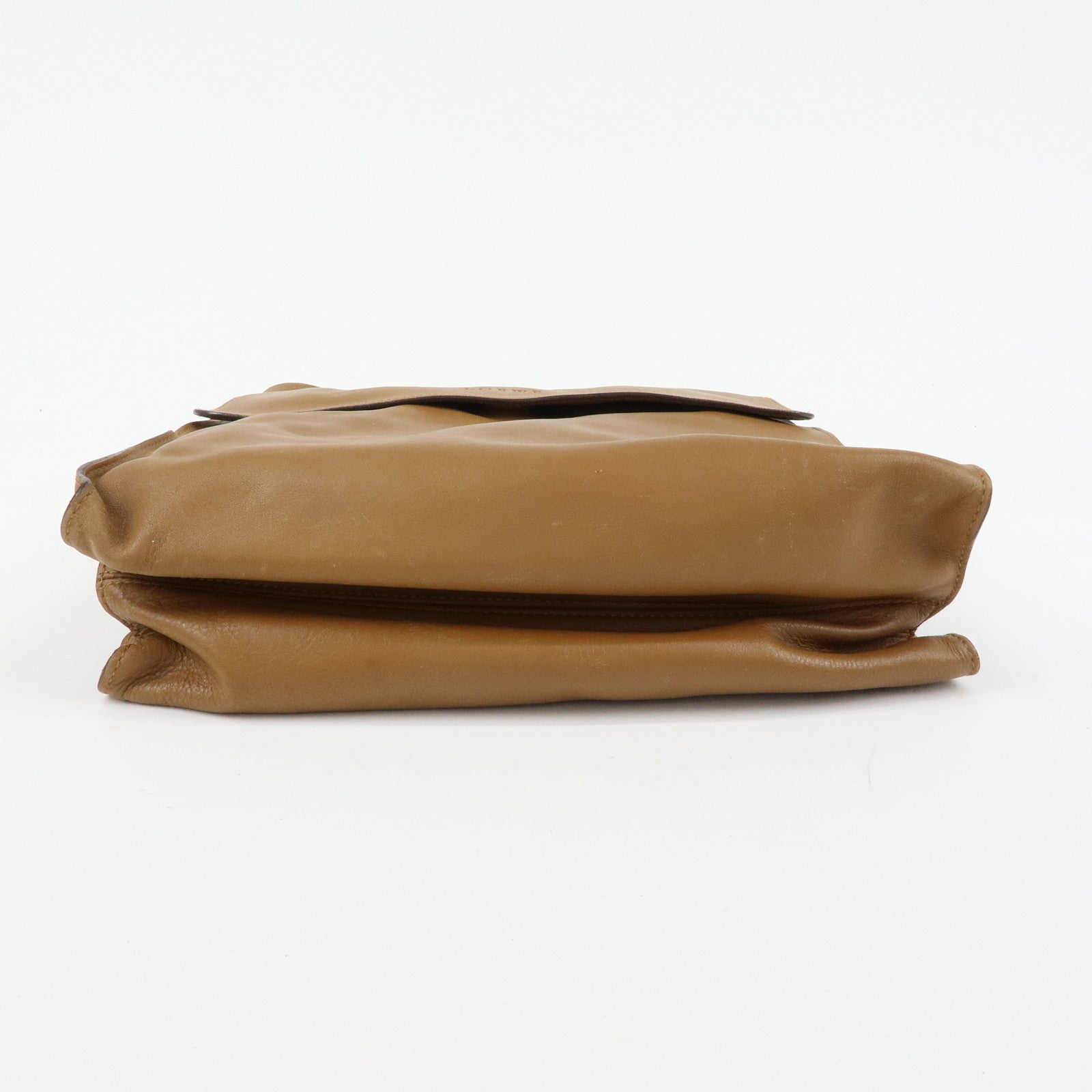 LOEWE Logo Leather Flap Shoulder Bag Pouch Brown