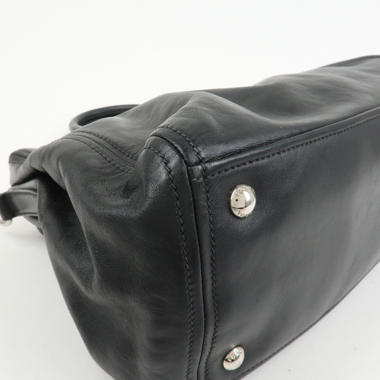 PRADA Logo Leather 2WAY Bag Hand Bag Shoulder Bag Black BN2866