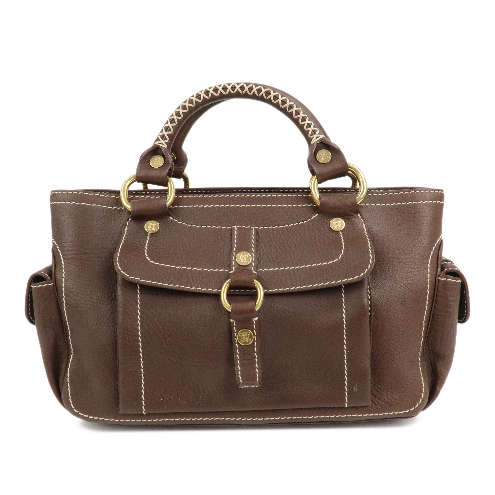 CELINE Leather Boogie Bag Hand Bag Tote Bag Brown Gold HDW