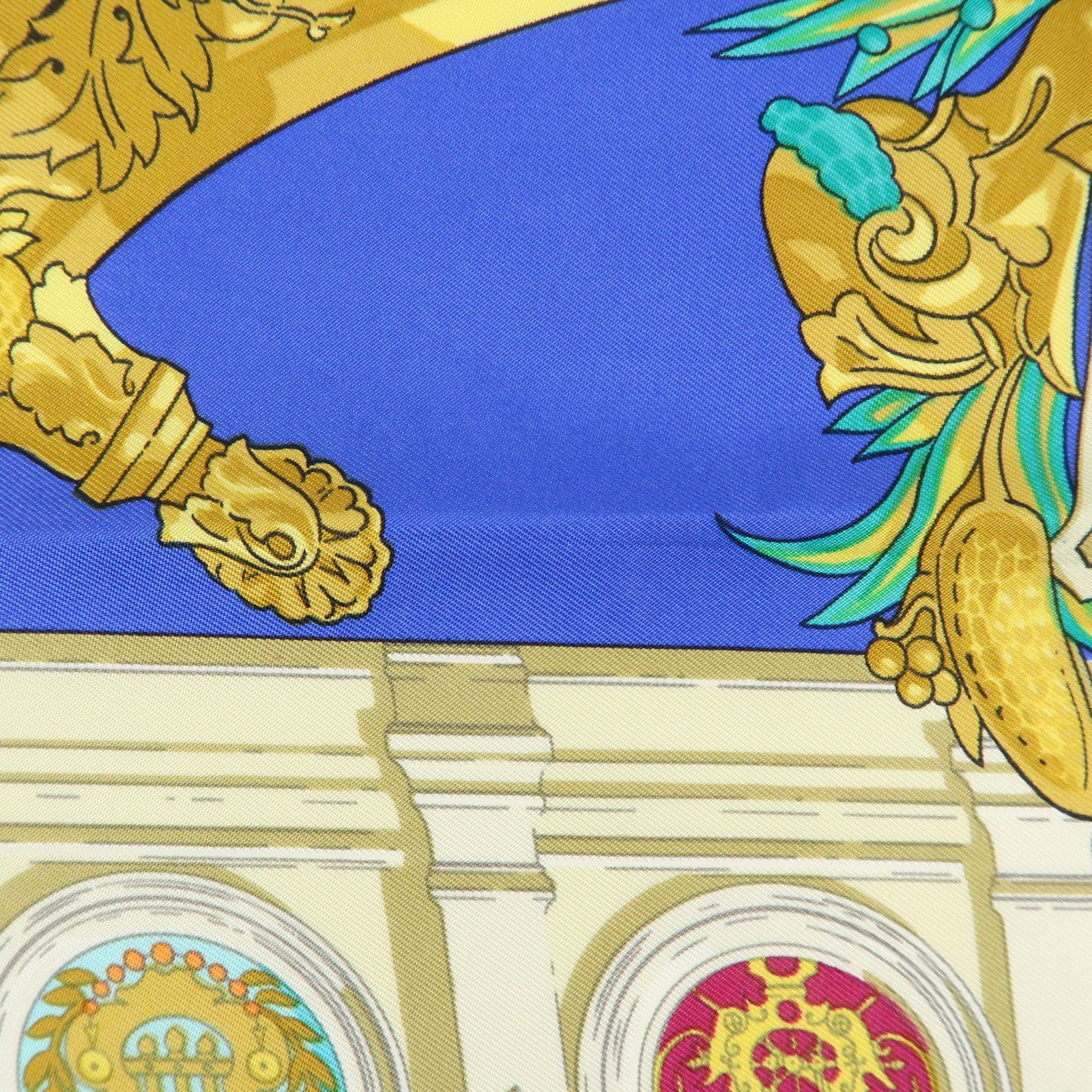HERMES Carre 90 Silk 100% Scarf HOMMAGE A CHARLES GARNIER Blue