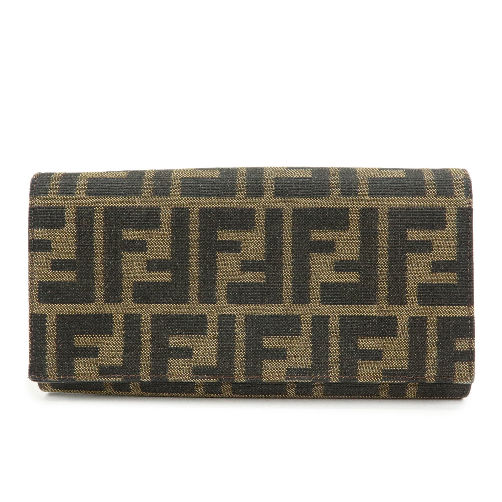FENDI Zucca Canvas Leather Bi-Fold Long Wallet Black Brown 8M0000