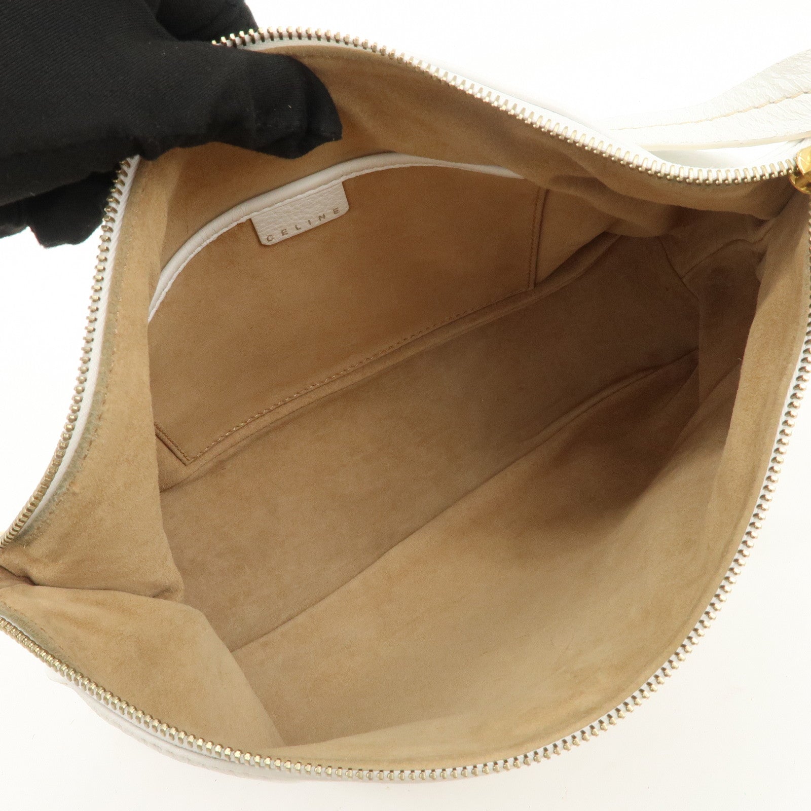 CELINE Macadam Logo Leather Shoulder Bag Hand Bag White