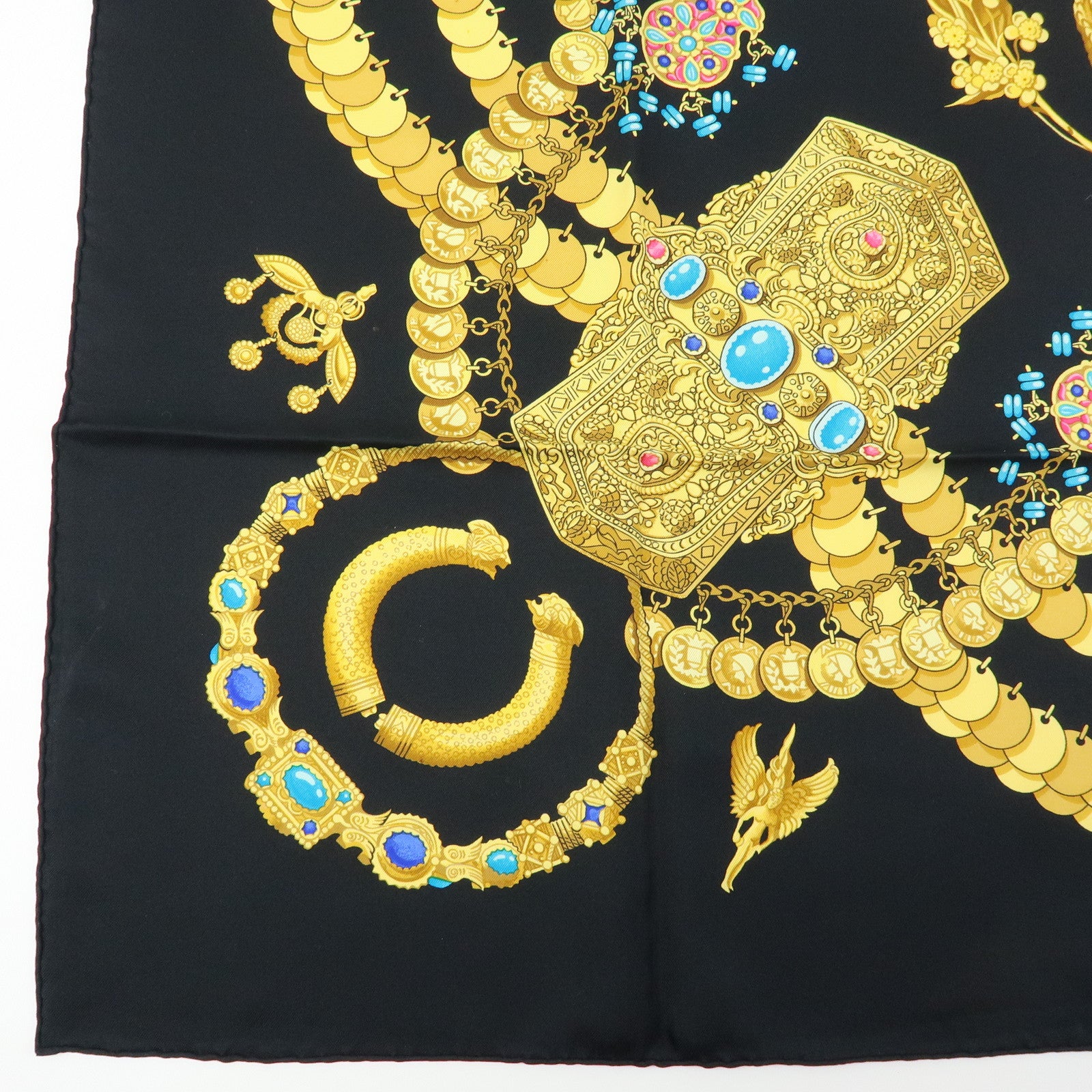 HERMES Carre 90 Silk 100% KOSMIMA Scarf Black Yellow