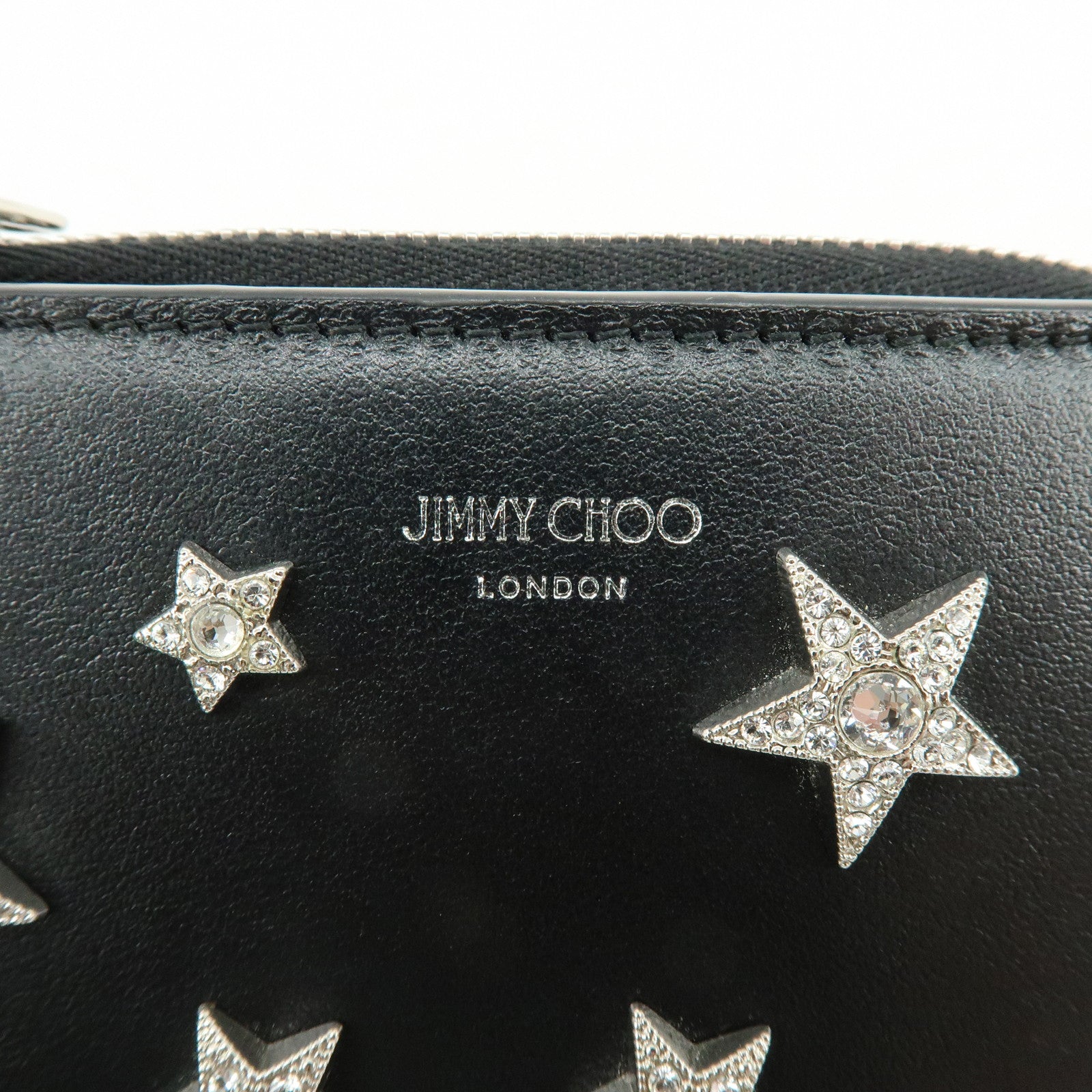 JIMMY CHOO Leather Compact  Zippy Wallet Star Studs Black
