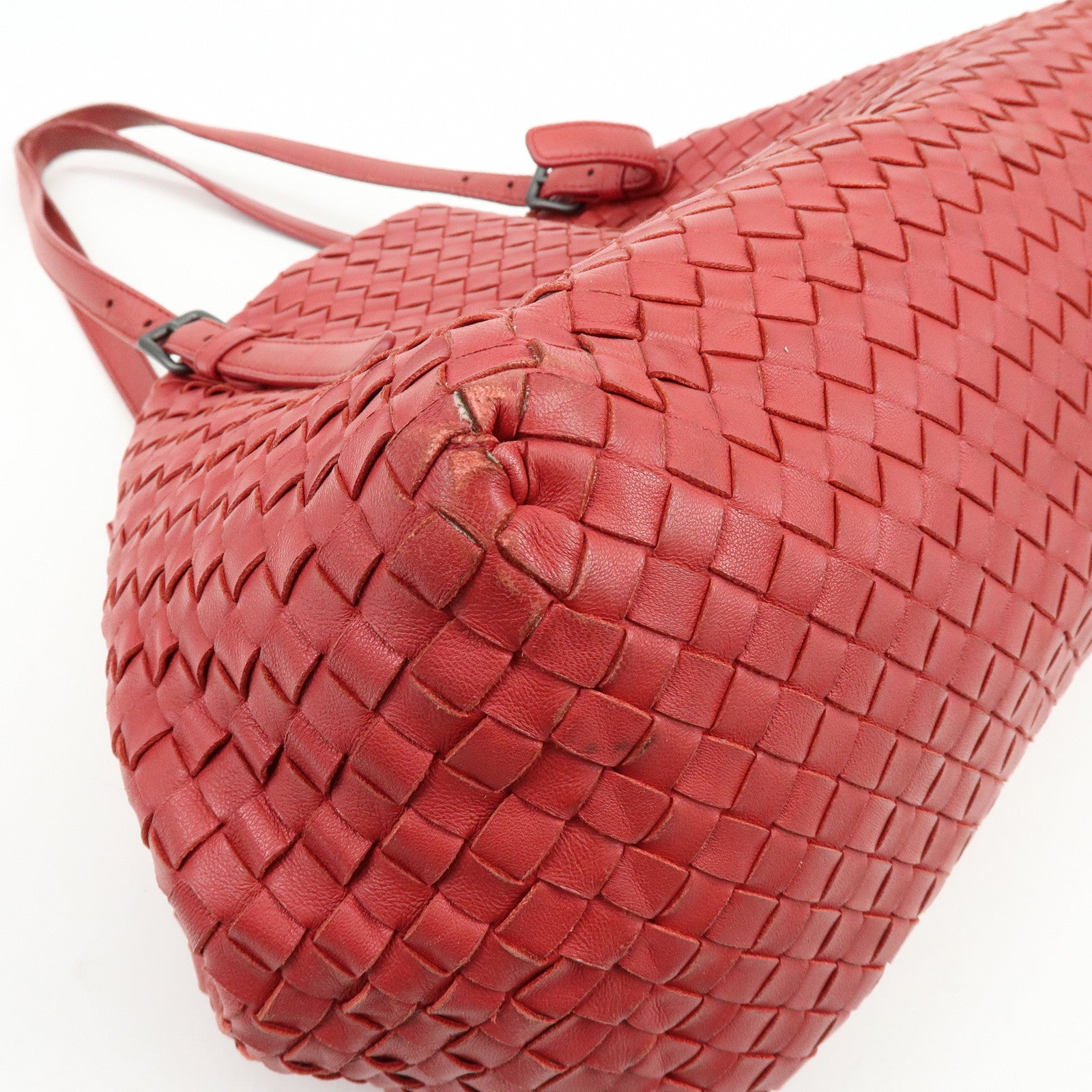 BOTTEGA VENETA Intrecciato Leather Tote Bag Shoulder Bag Red