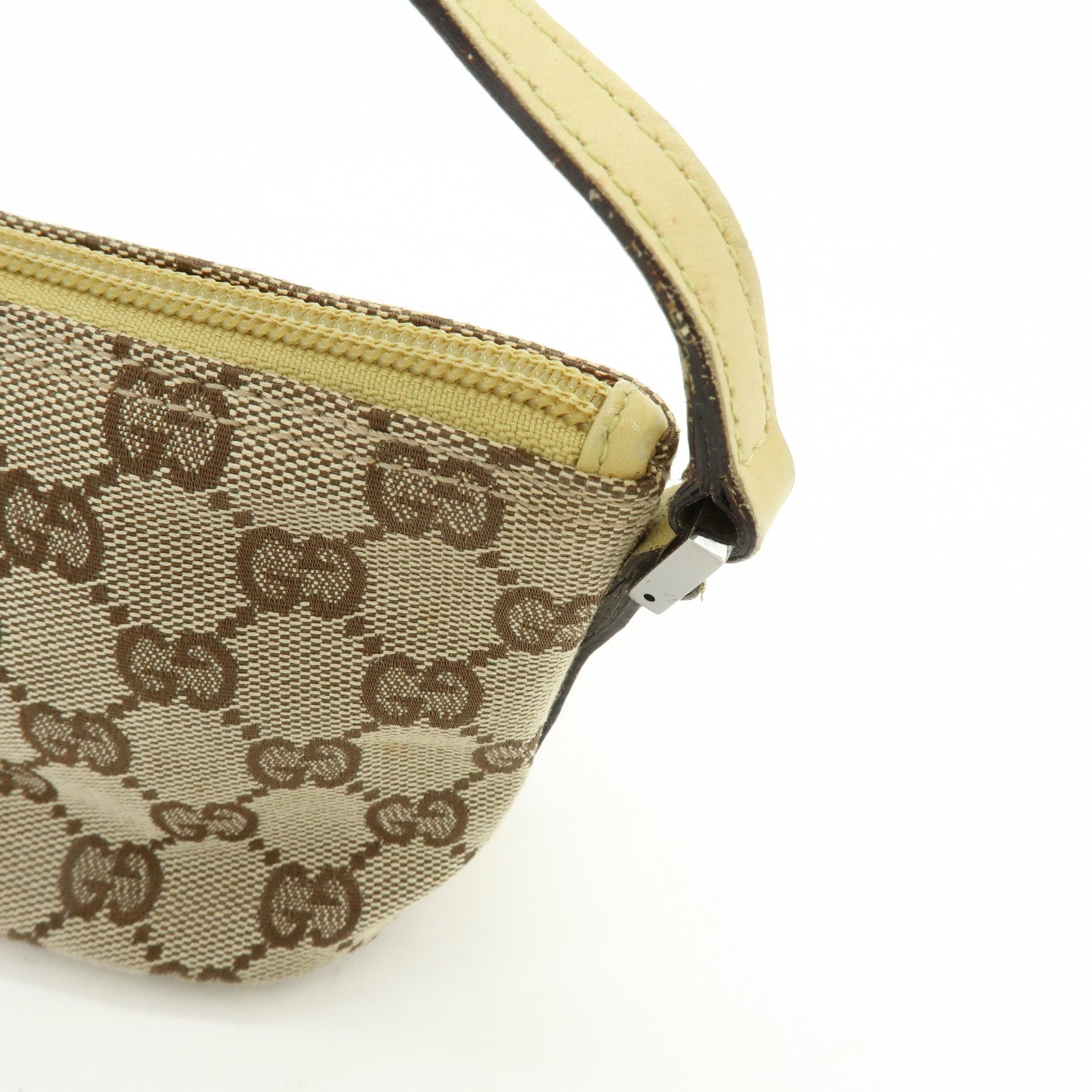 GUCCI Boat Bag GG Canvas Leather Accessory Pouch Beige Yellow 07198
