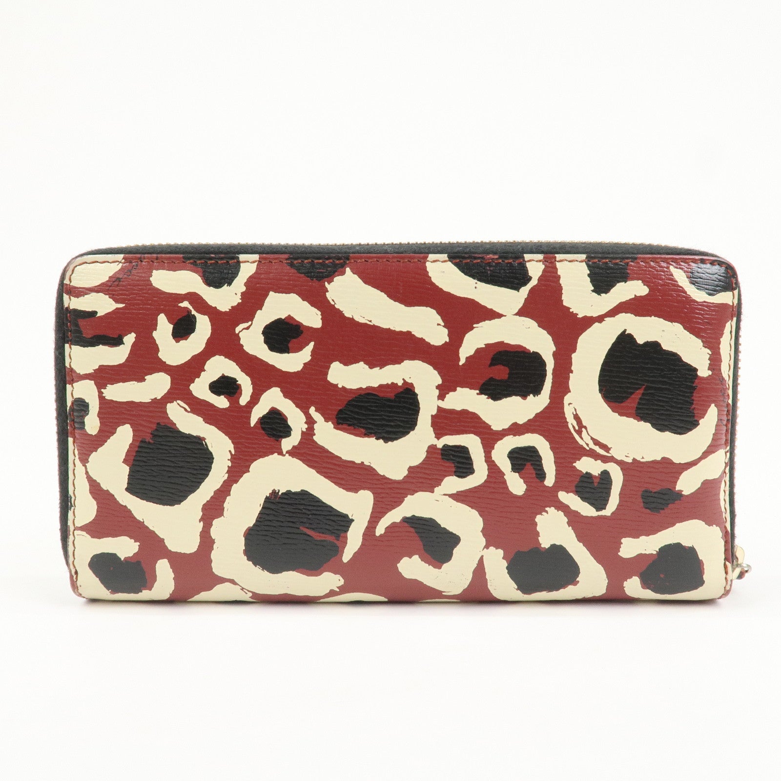 GUCCI Interlocking G Leather Leopard Round Zippy Long Wallet 309705