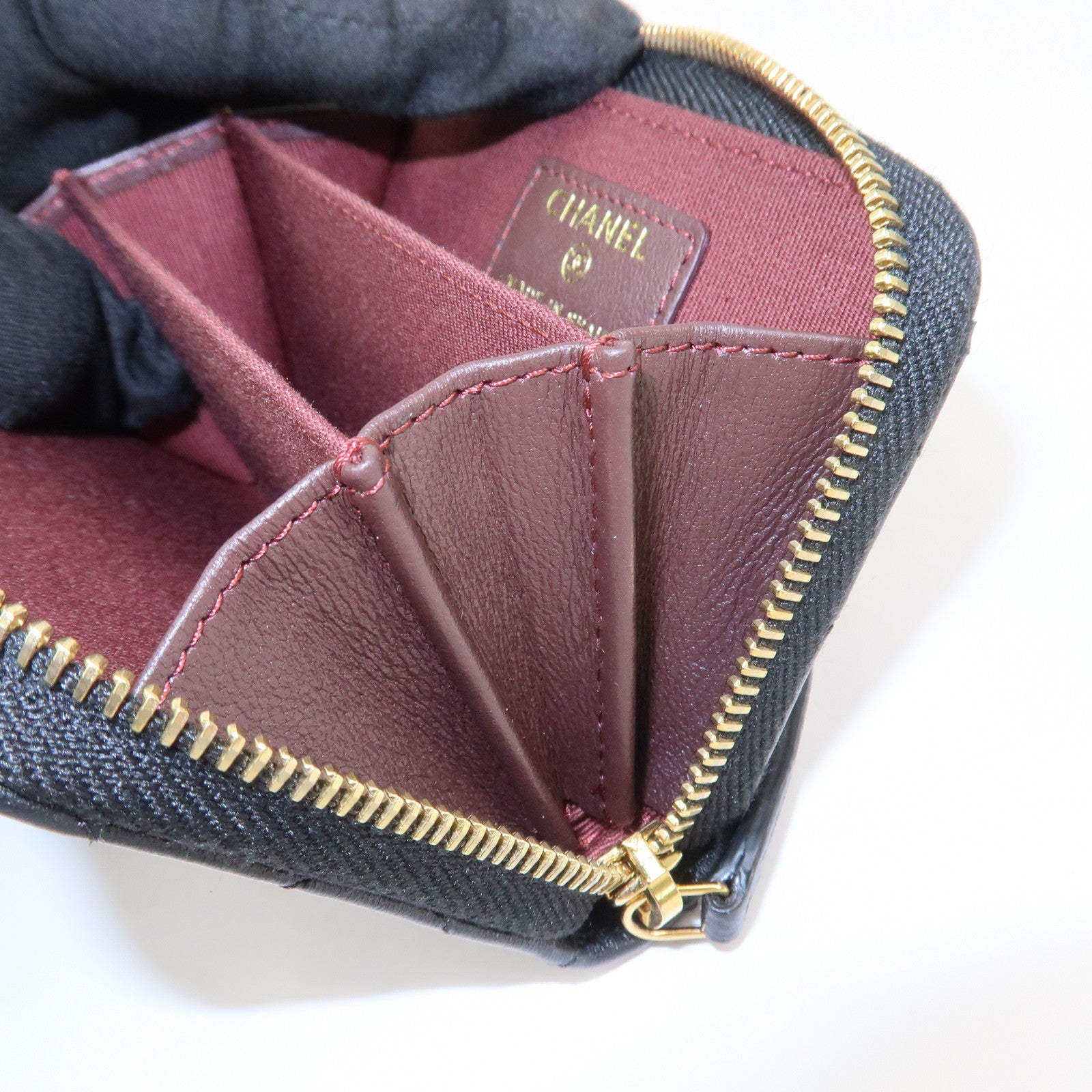 CHANEL Matelasse Lamb skin Classic Zippy Coin Case Black AP0216