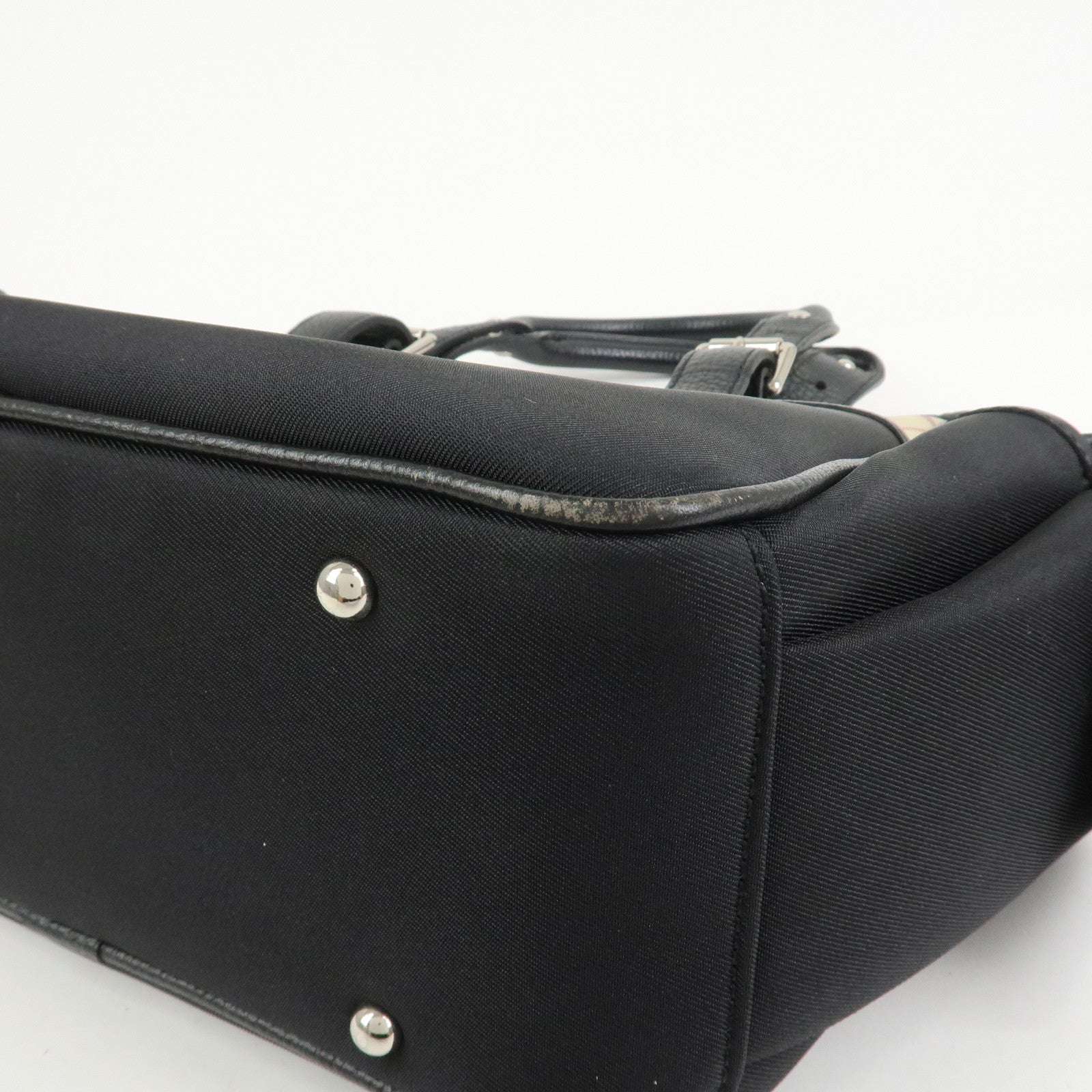 BURBERRY Nova Plaid Nylon Leather Tote Bag Hand bag Black
