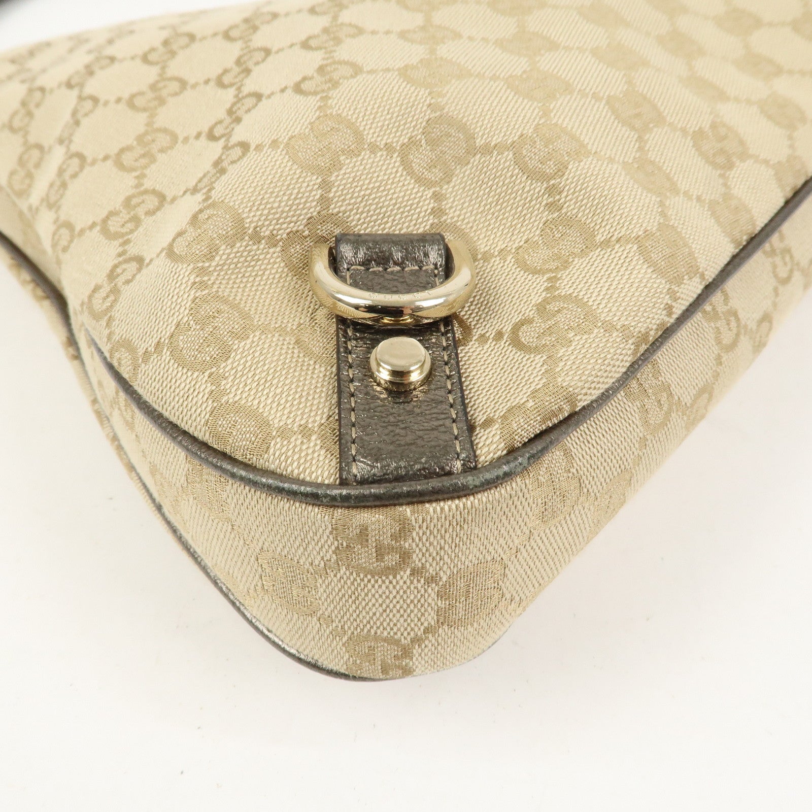 GUCCI Abbey Canvas Leather Shoulder Bag Beige Silver Gray 130737