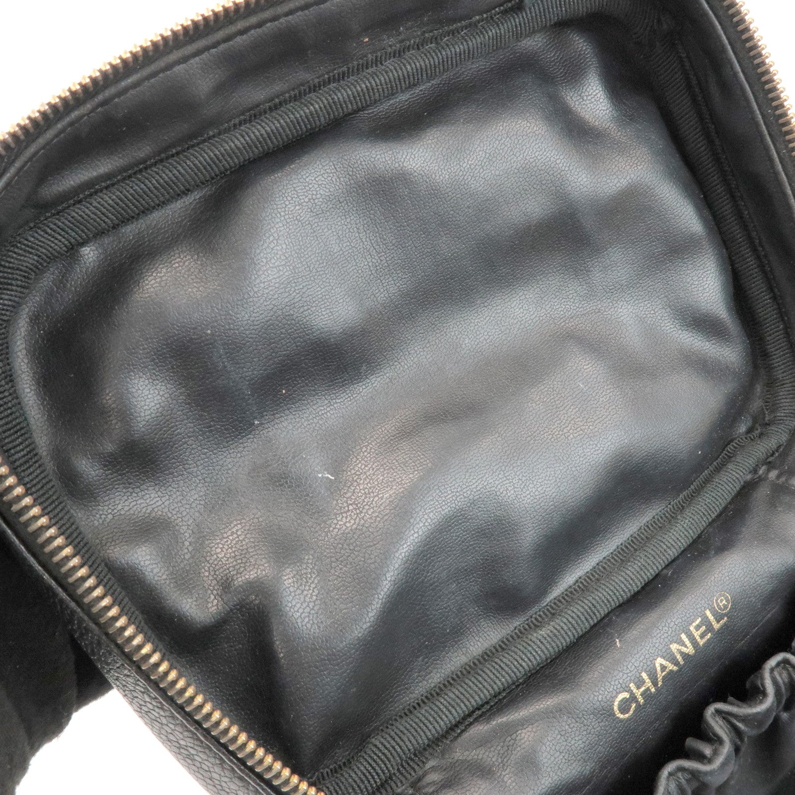 CHANEL COCO Mark Caviar Leather Vanity Bag Hand Bag Black A01997