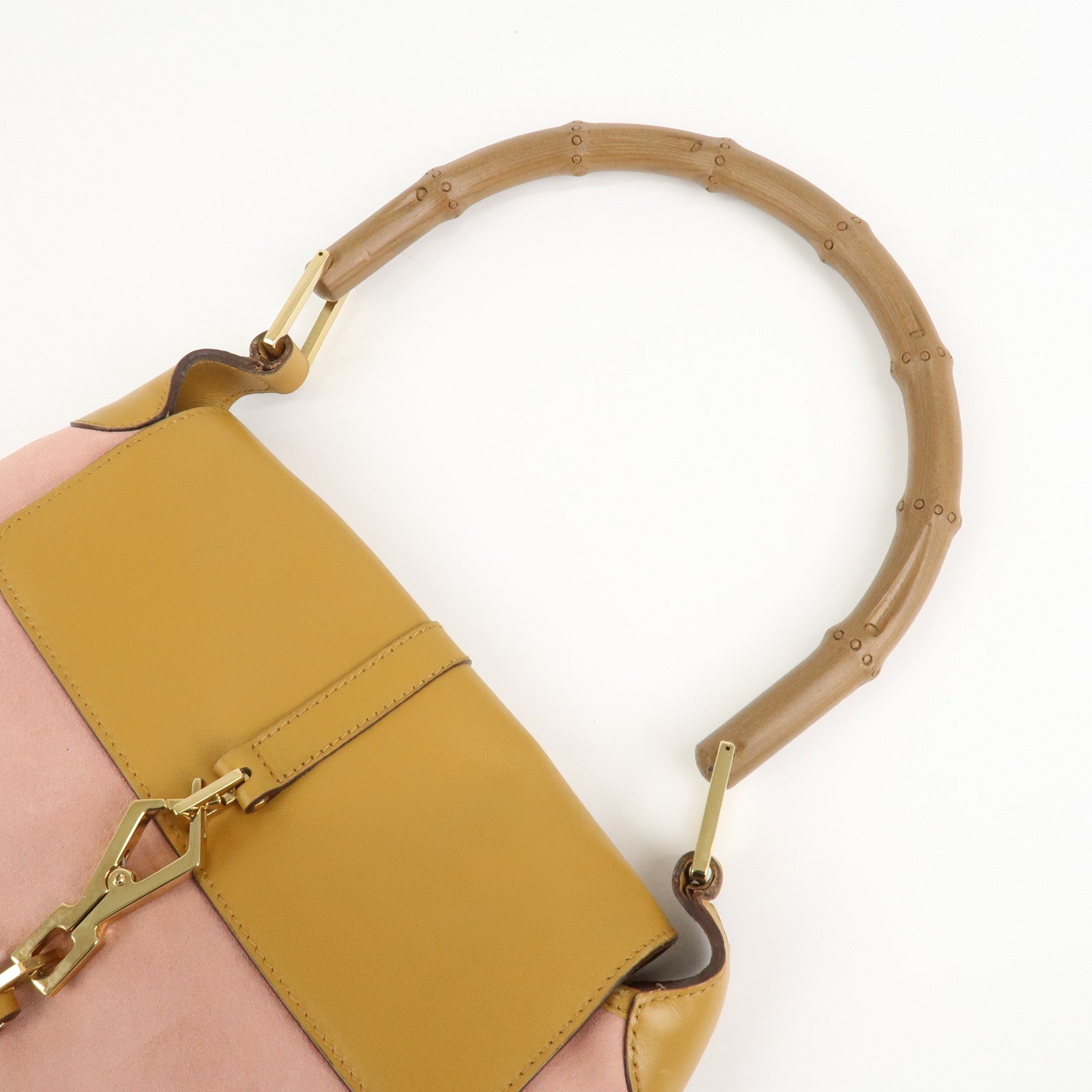 GUCCI Bamboo Suede Leather Shoulder Bag Hand Bag Pink 001.4096
