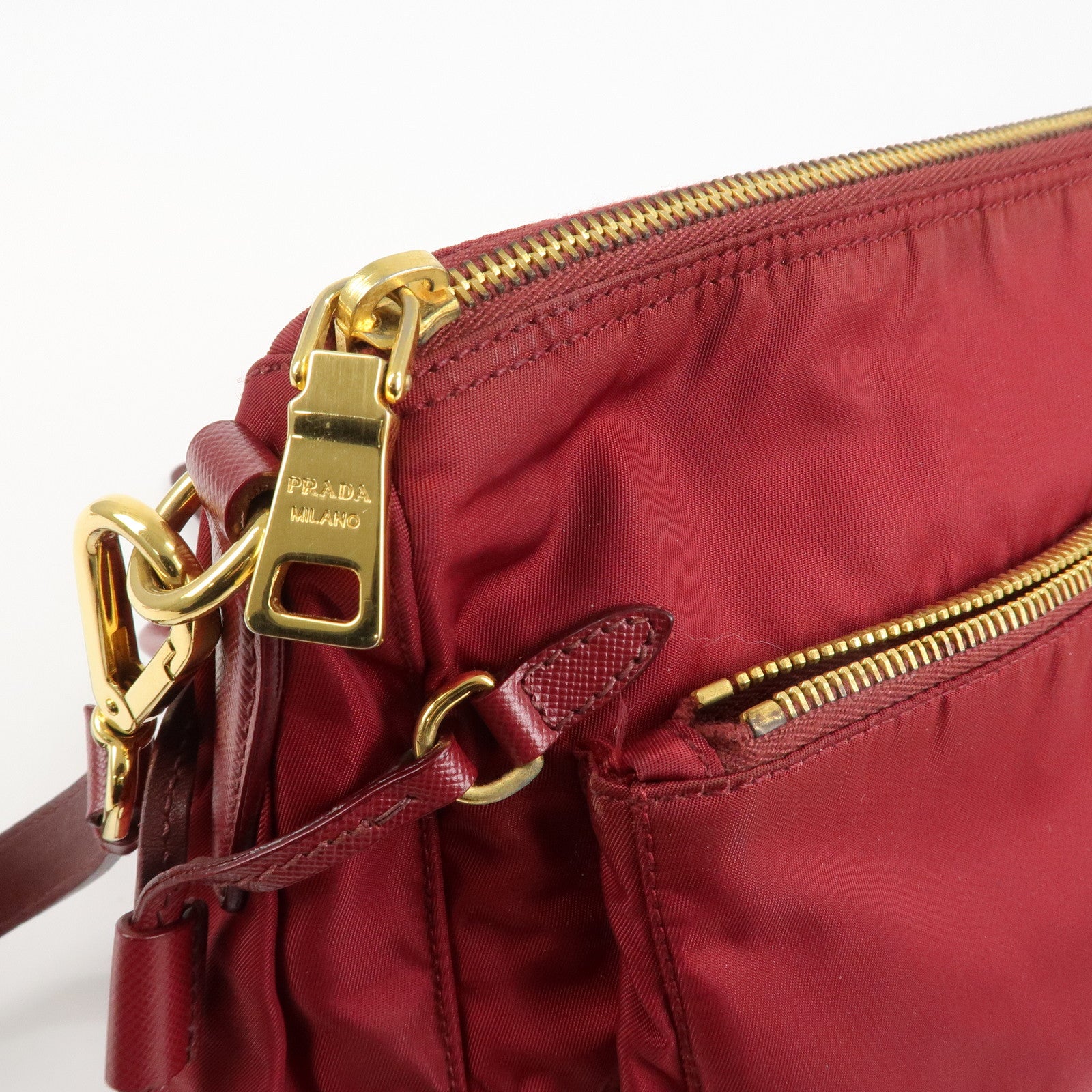 PRADA Logo Nylon Leather Shoulder Bag Crossbody Bag Bordeaux BT0692 Used