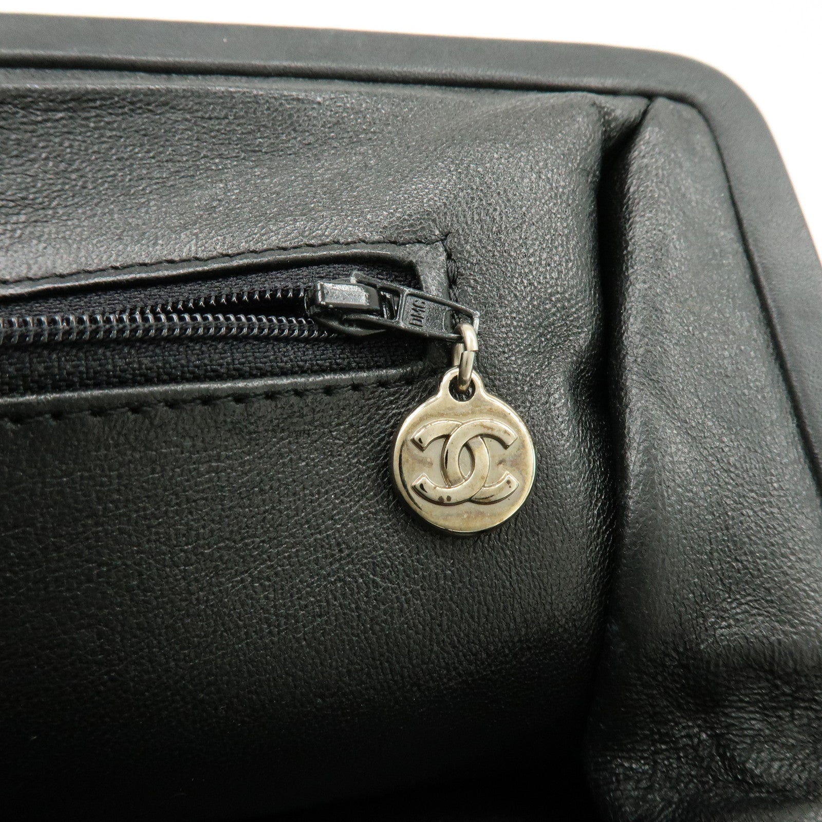 CHANEL COCO Mark Nylon Leather Kiss Lock Purse Shoulder Bag Black