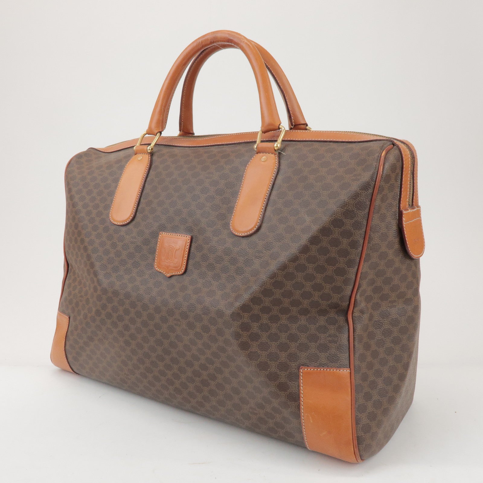 CELINE Macadam PVC Leather Boston Bag Hand Bag Brown