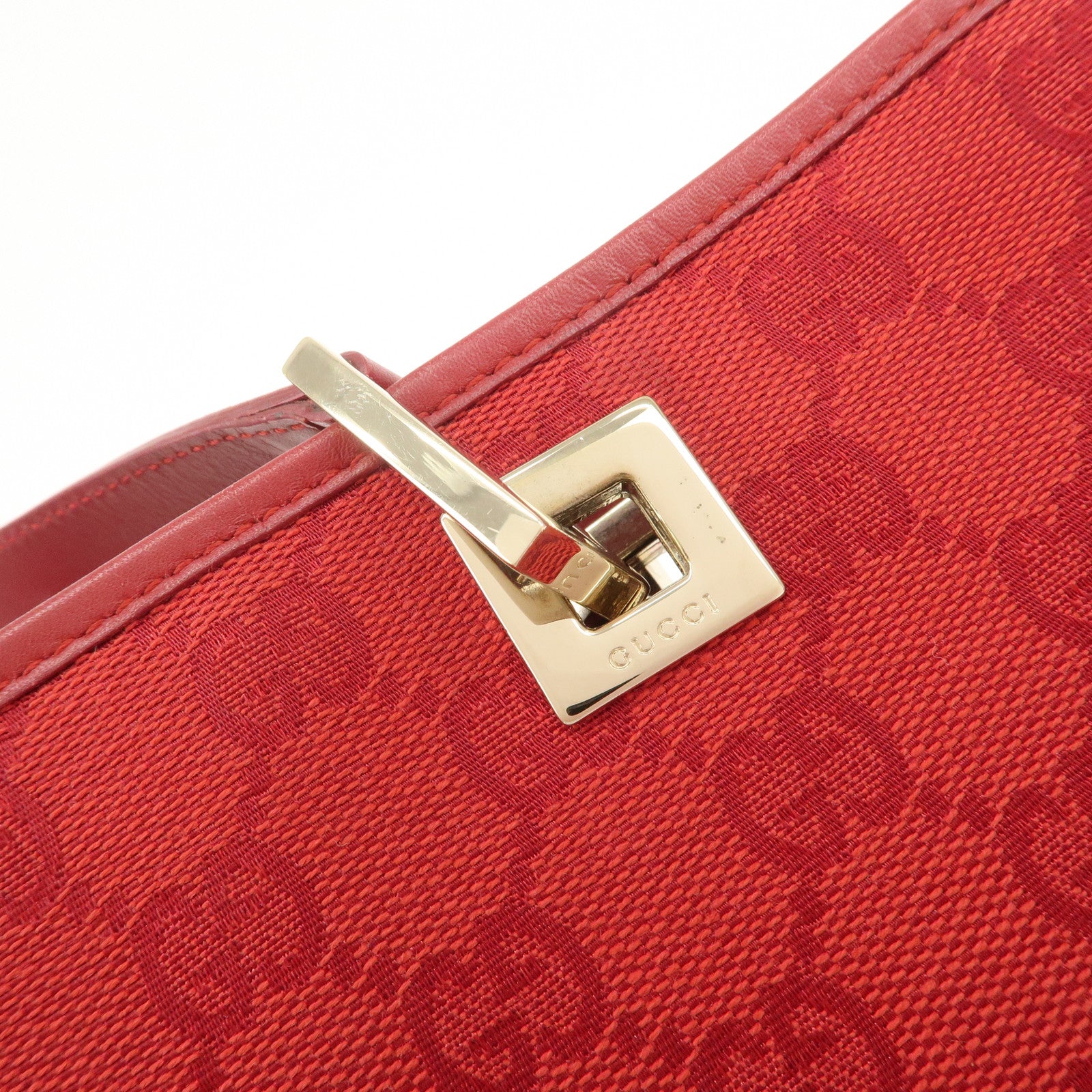 GUCCI GG Canvas Logo Leather Shoulder Bag Hand Bag Red 002繝ｻ1099