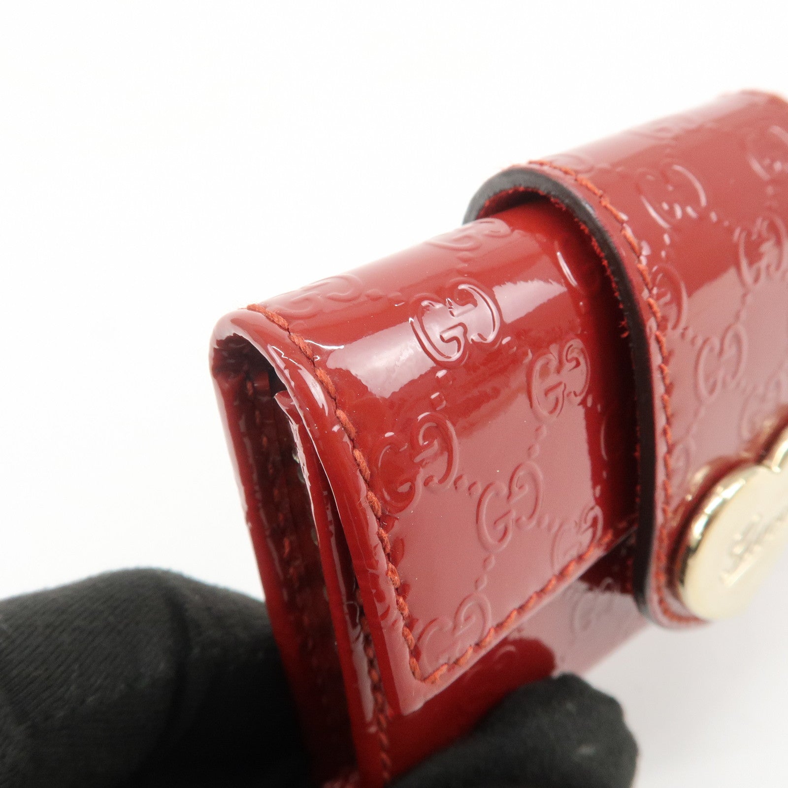 GUCCI Micro Guccissima Patent Leather 6 Ring Key Case Red 203551