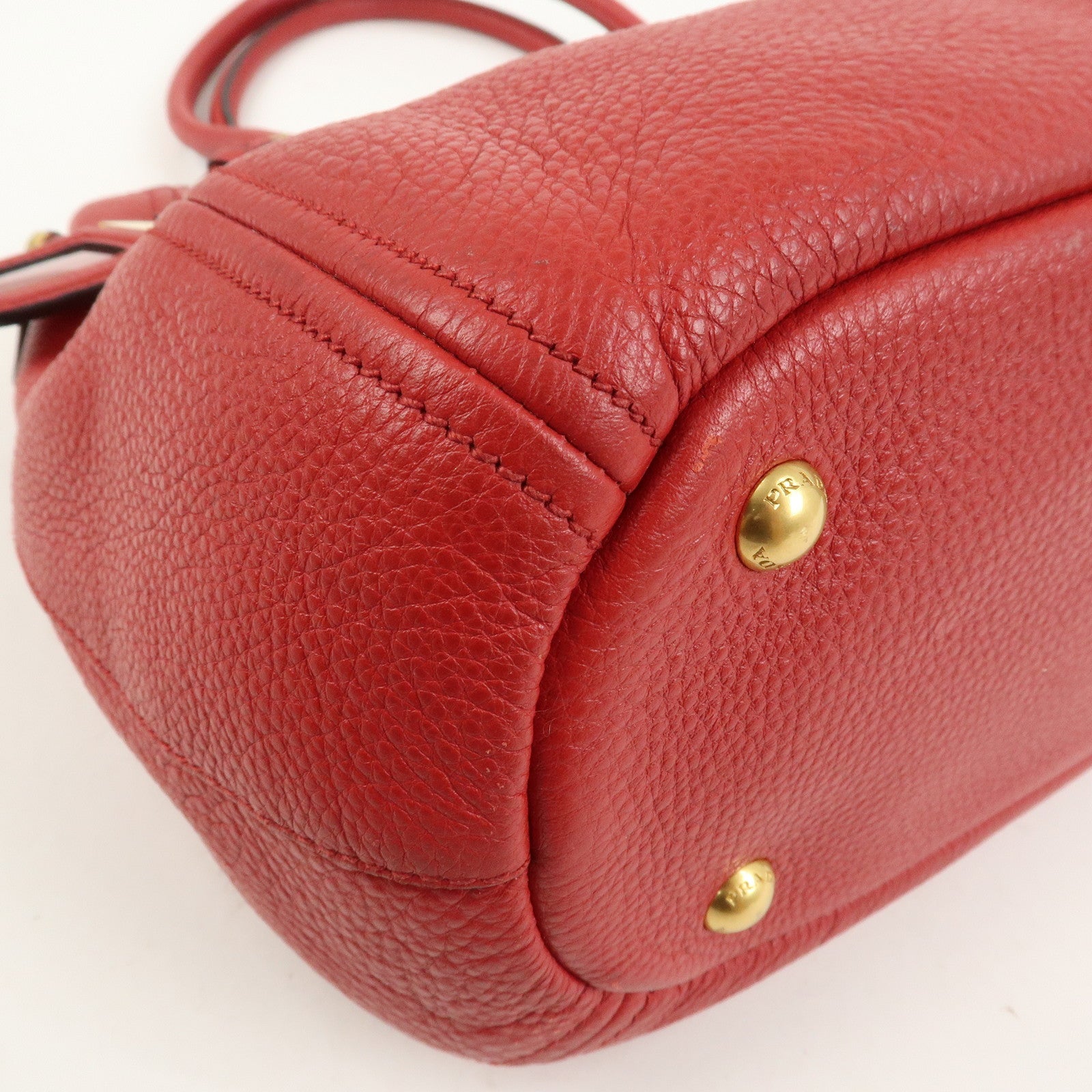 PRADA Logo Leather 2Way Bag Hand Bag Shoulder Bag Red 1BC032
