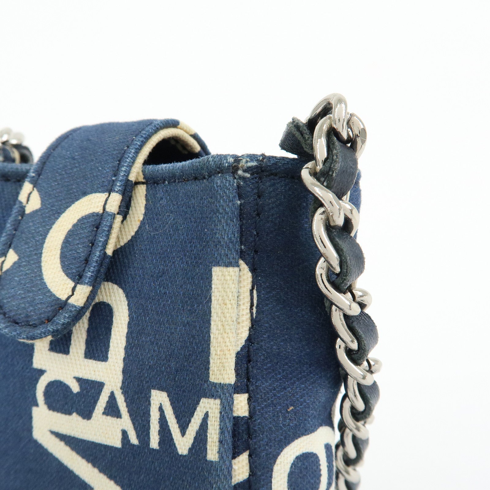 CHANEL By Sea Canvas Cell Phone Chain Shoulder Bag Navy