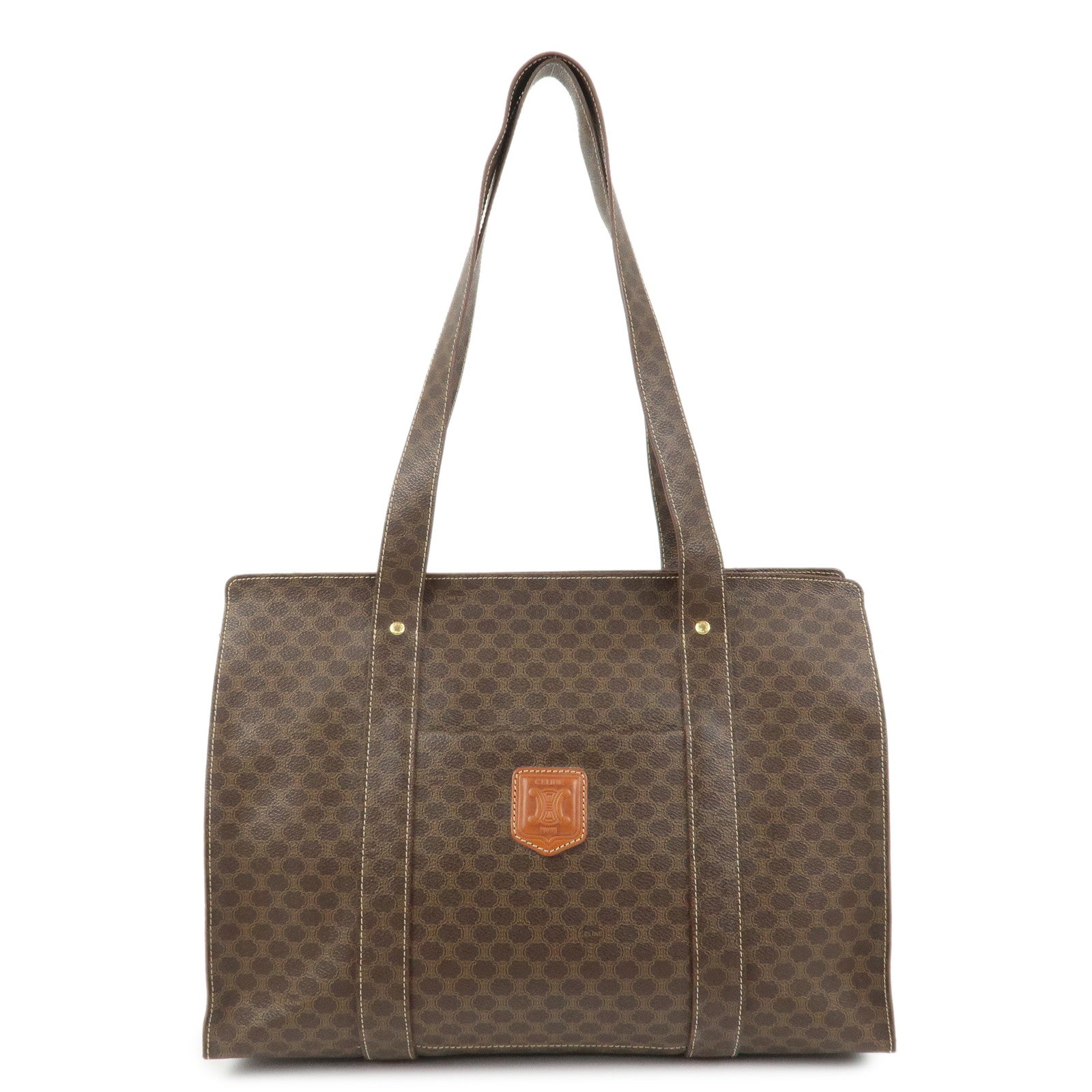 CELINE Macadam PVC Coating Canvas Leather Tote Bag Brown