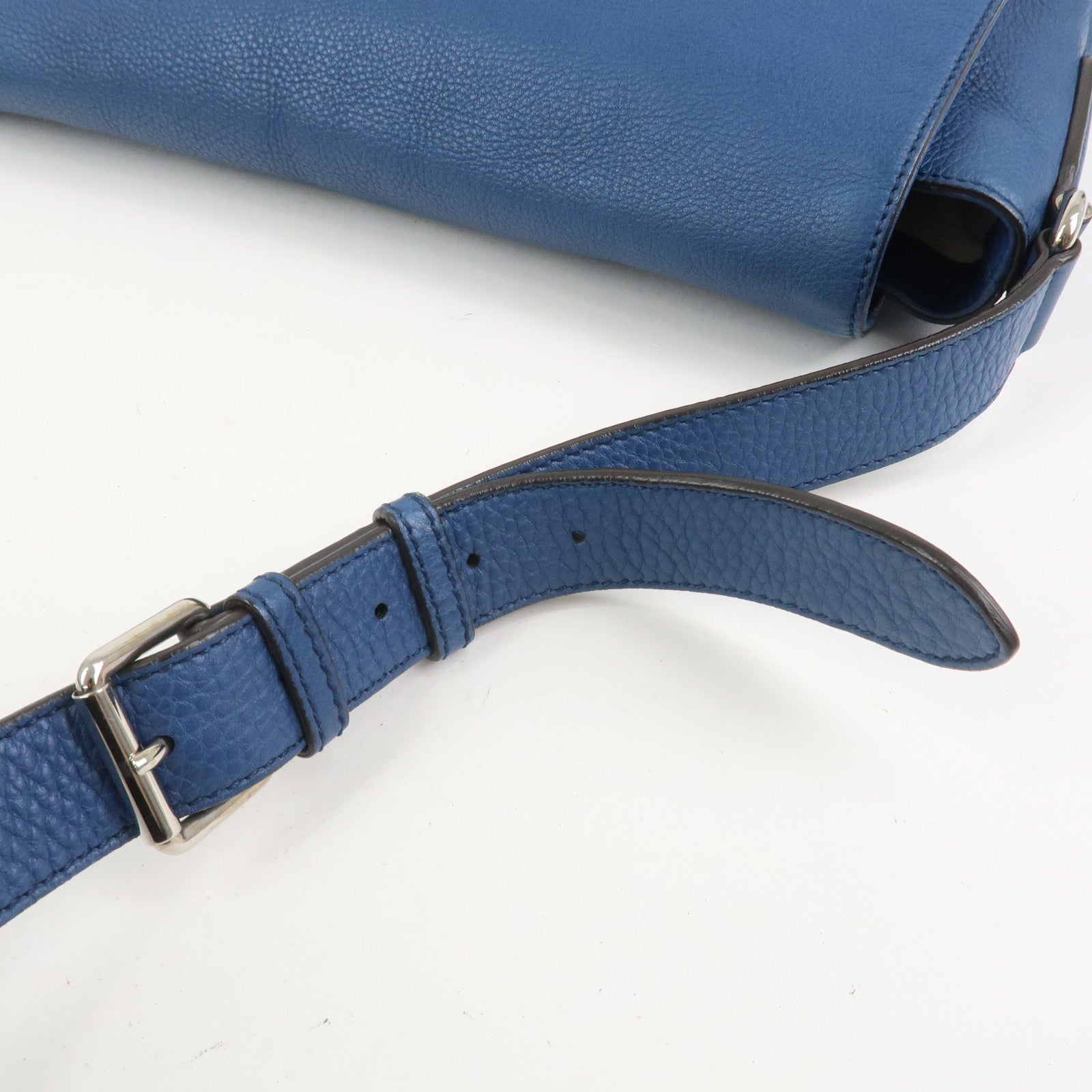 GUCCI Interlocking G Leather Shoulder Bag Crossbody Bag Blue 322056