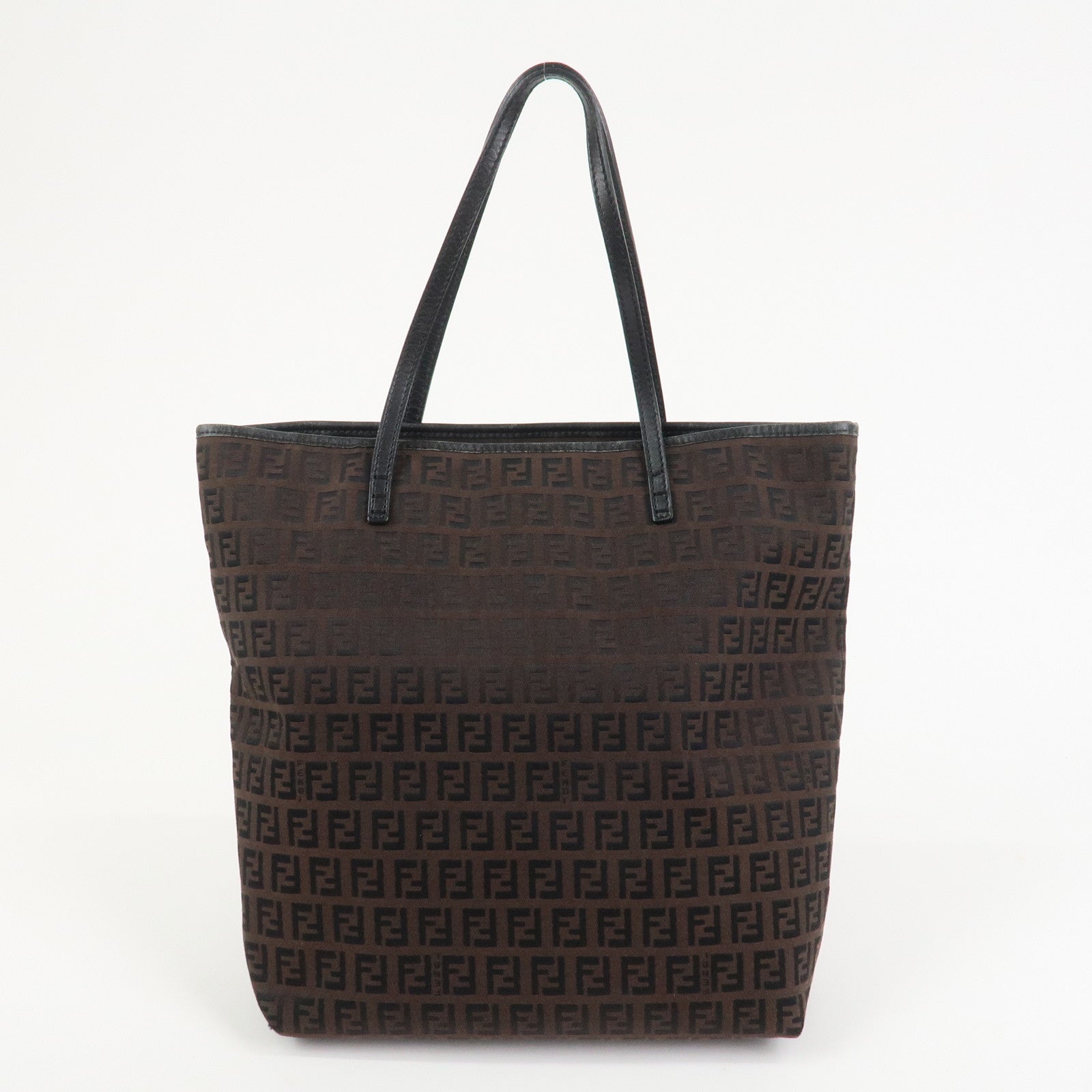 FENDI Zucchino Canvas Leather Tote Bag Hand Bag Brown Black 8BH074