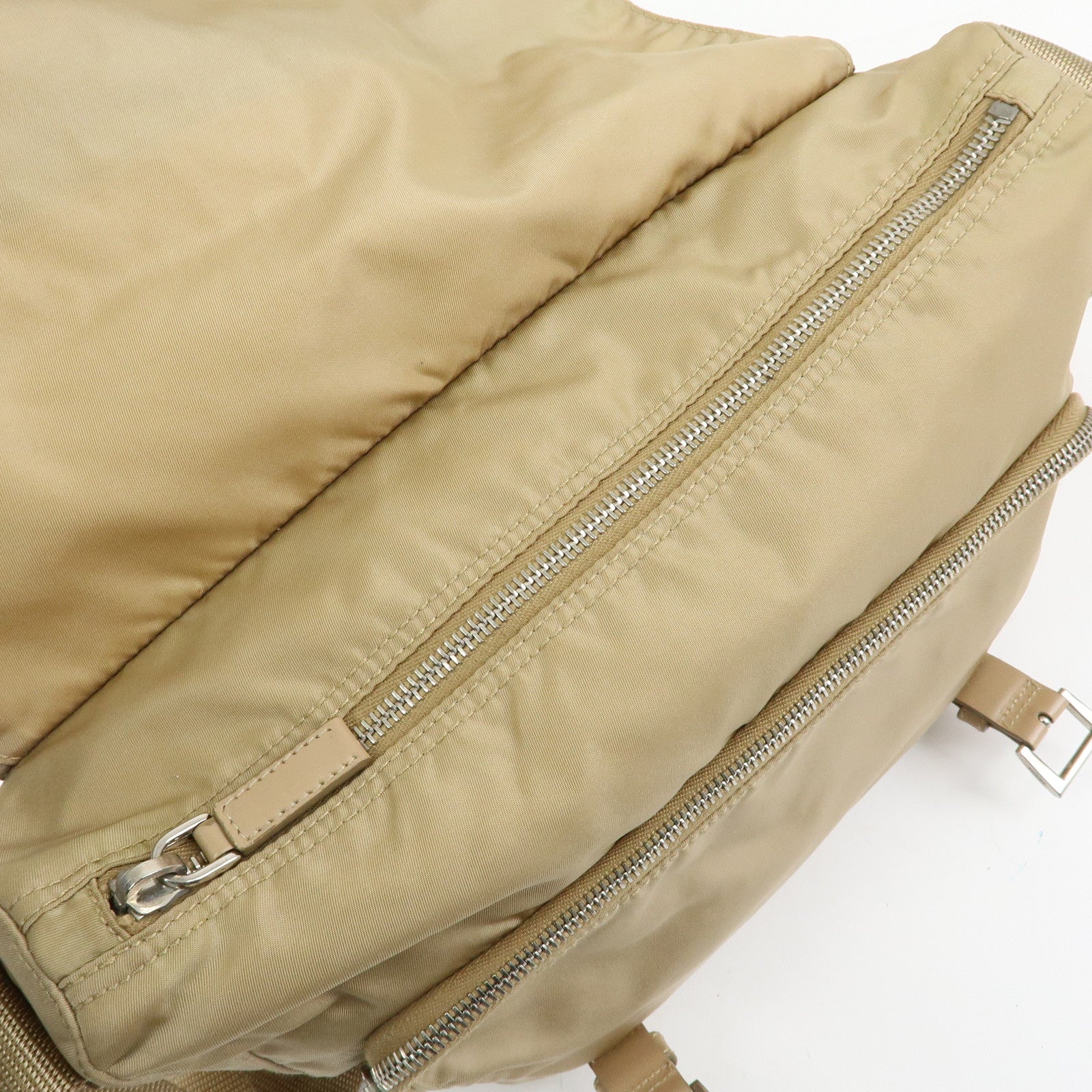 PRADA Triangle Logo Nylon Shoulder Bag Crossbody Bag Beige 1BD953