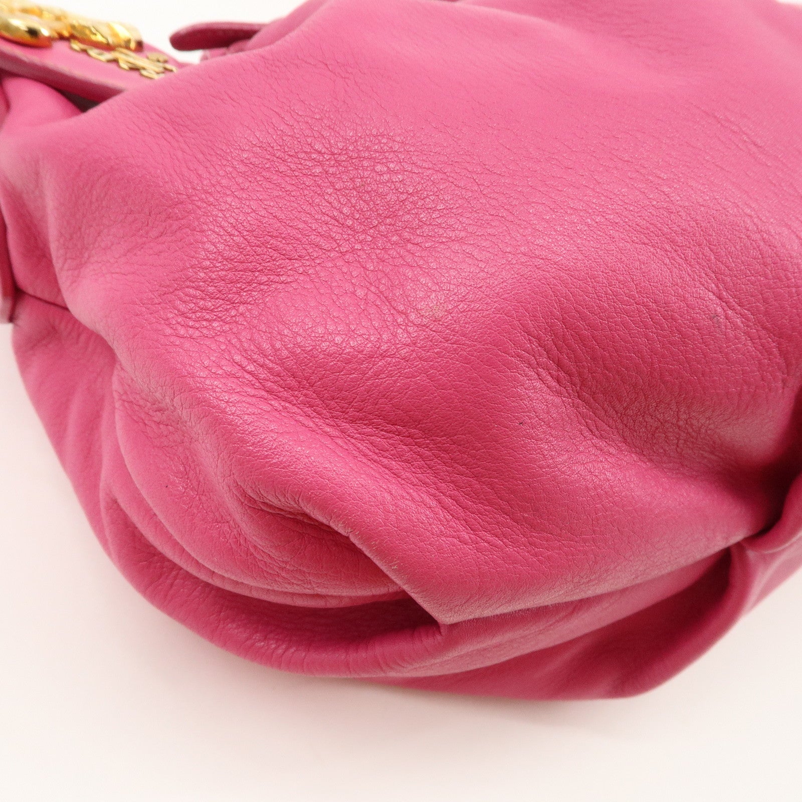 PRADA Logo Leather Shoulder Bag Pink Gold HDW