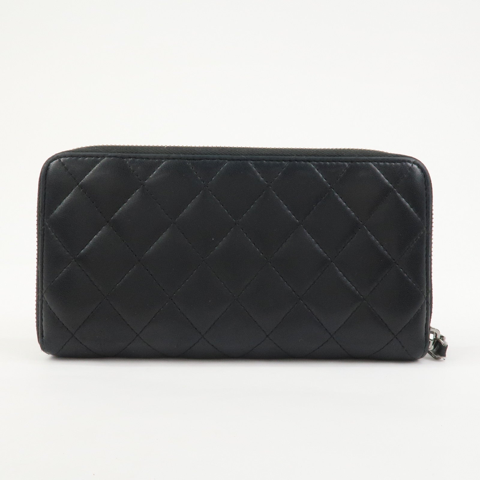 CHANEL Matelasse Lamb Skin Zippy Round Long Wallet Black A50097
