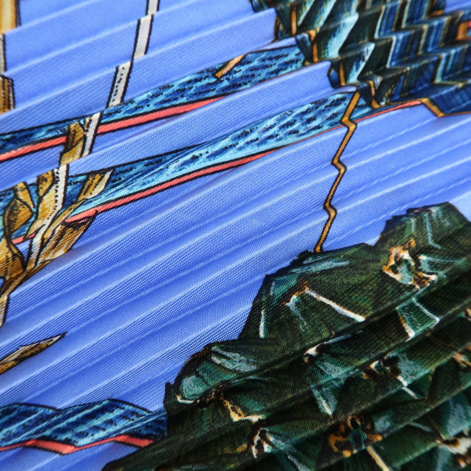 HERMES Pleated Carre 90 Silk 100% Scarf Jardin Creole Navy