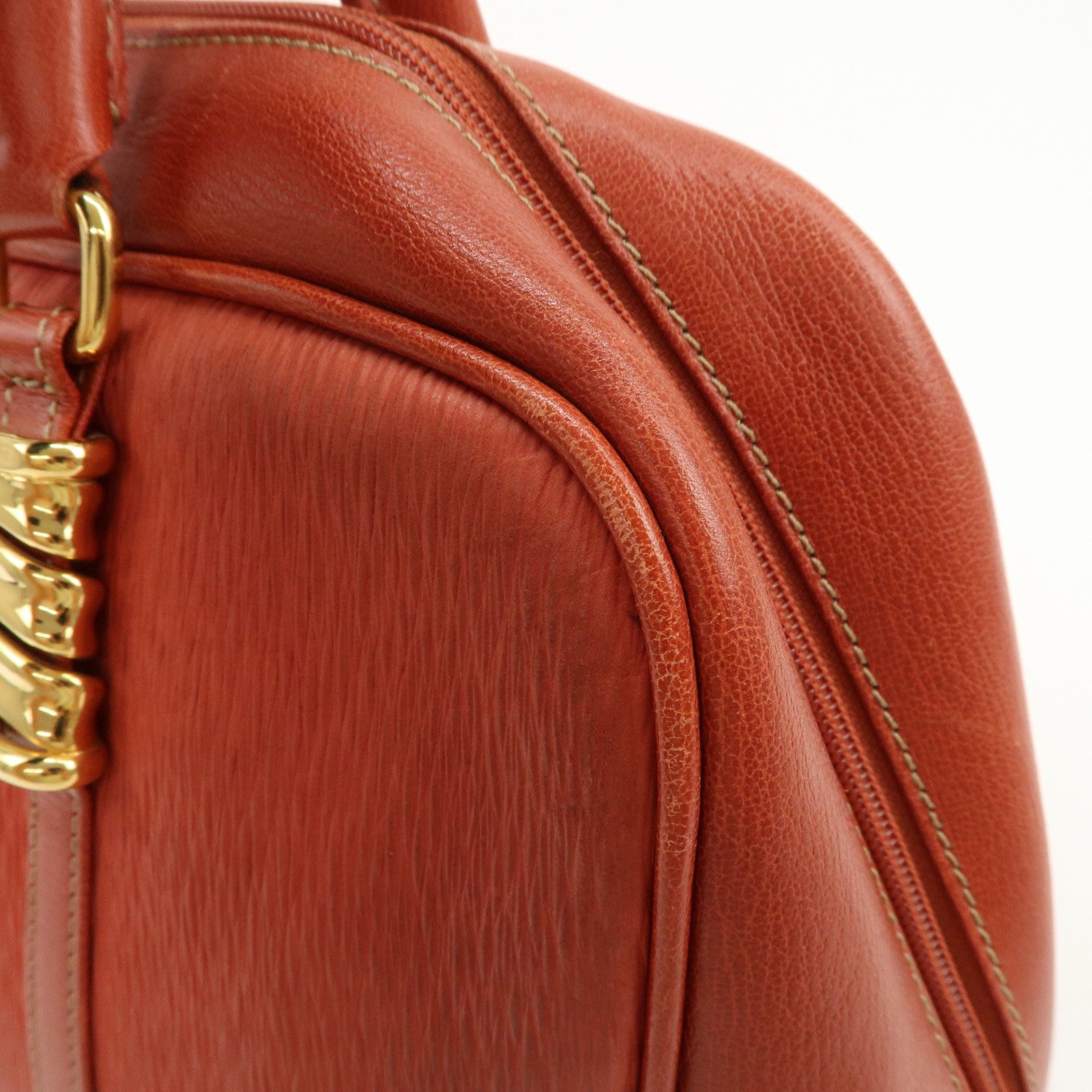 LOEWE Velazquez Leather Hand Bag Boston Bag Orange