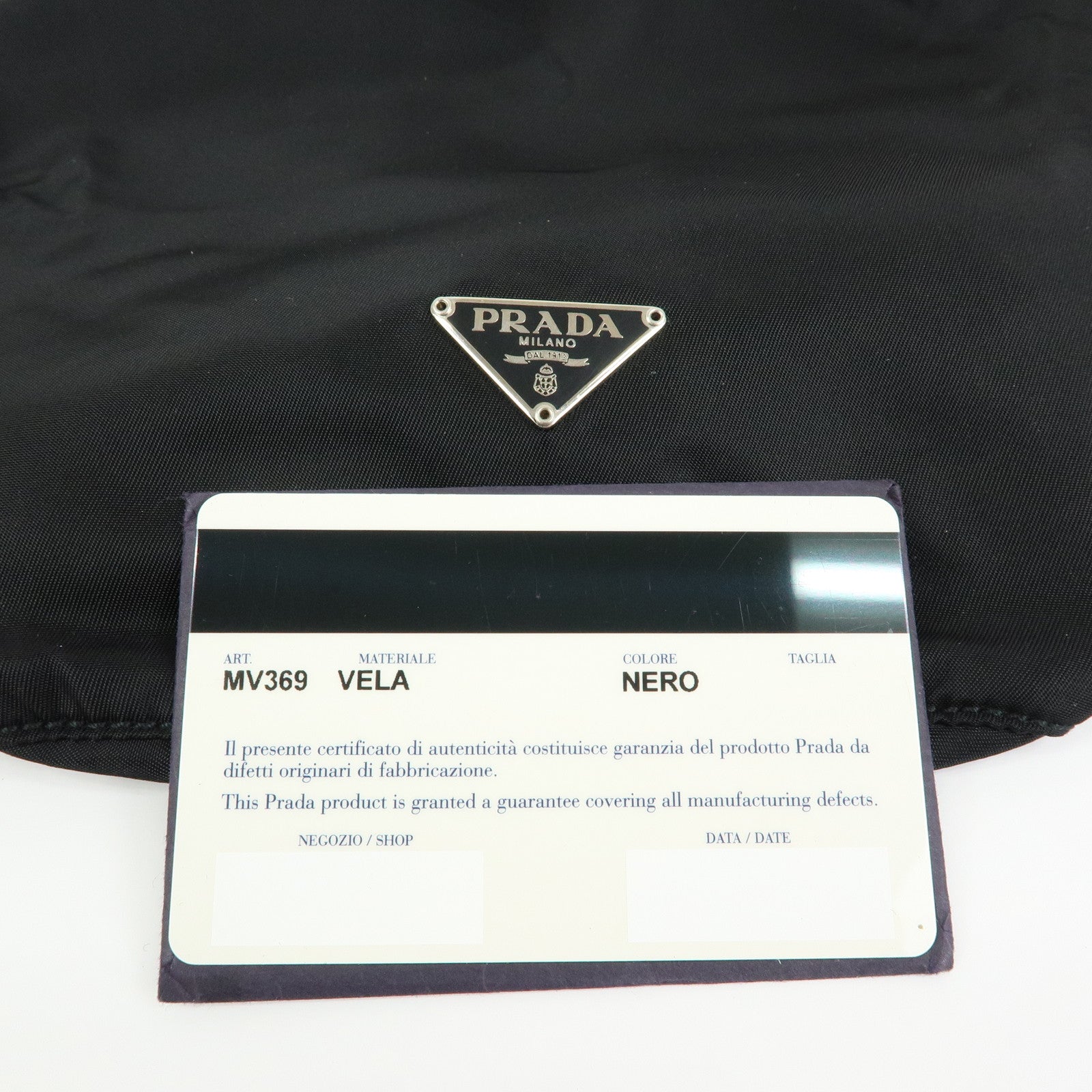 PRADA Triangle Logo Nylon Leather Drawstring Pouch Black MV369